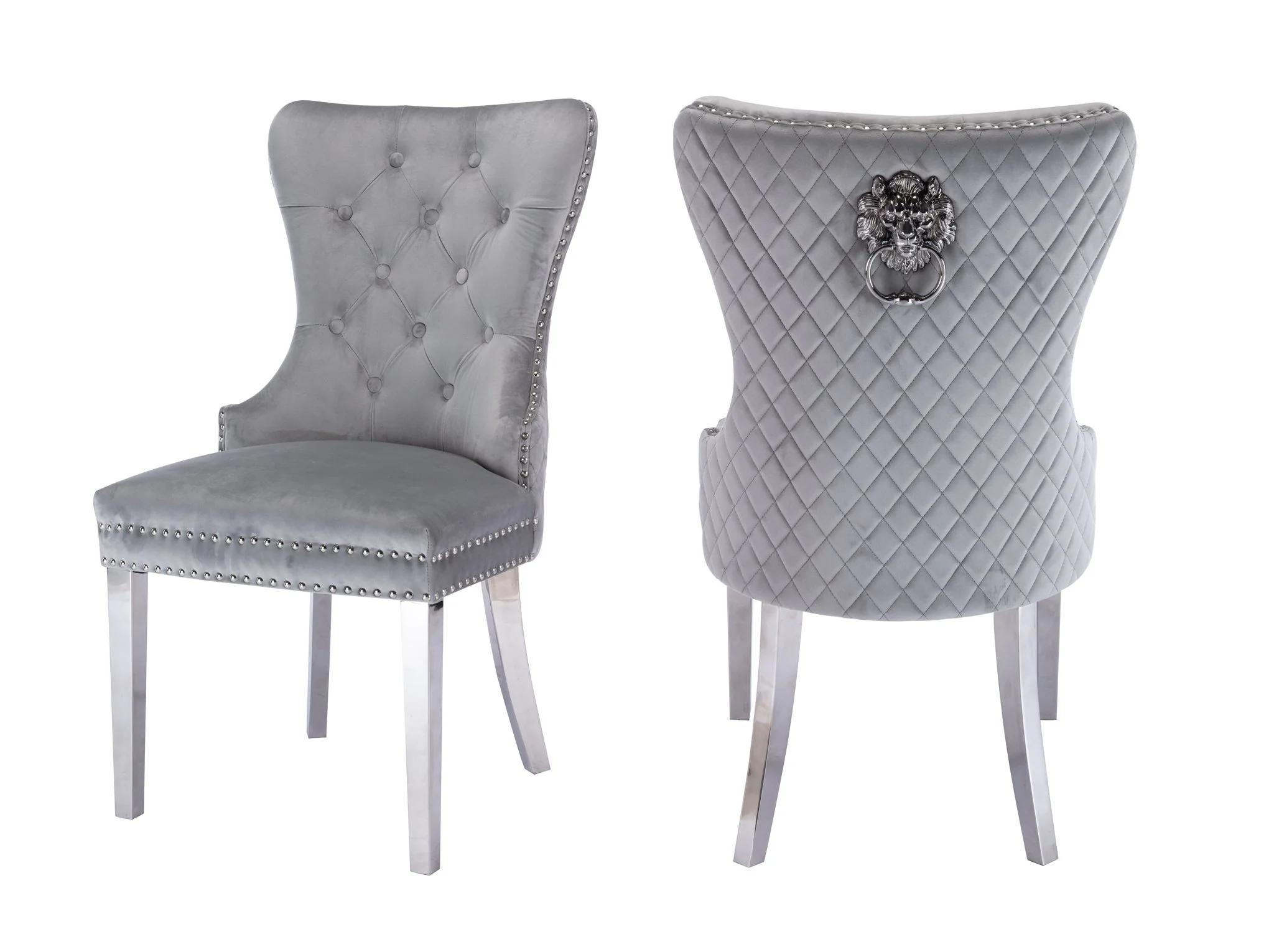 Simba Stainless Steel Legs Chair Finish with Velvet Fabric in  Light Gray