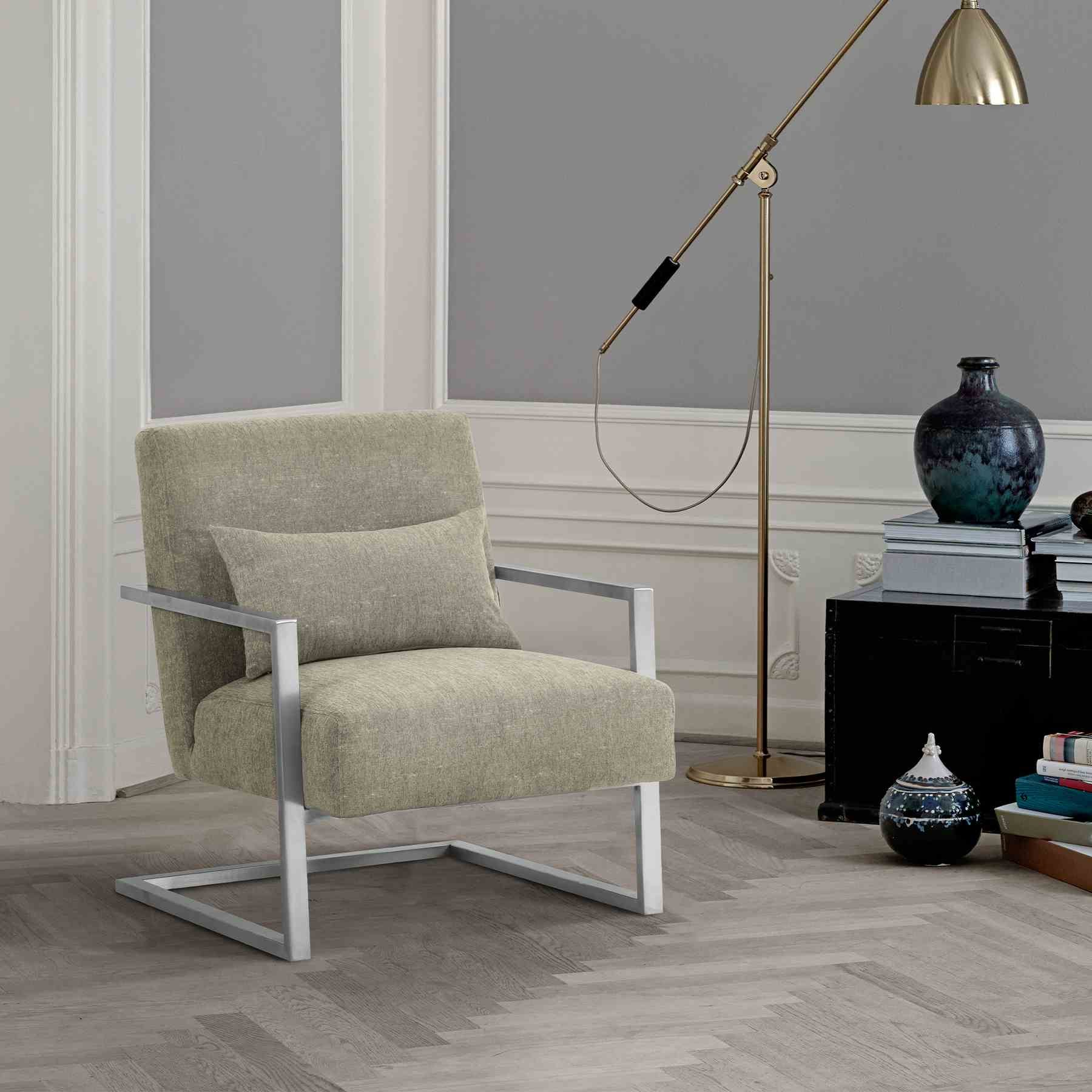 Skyline Modern Accent Chair In Gray Linen and Steel Legs - Image 8