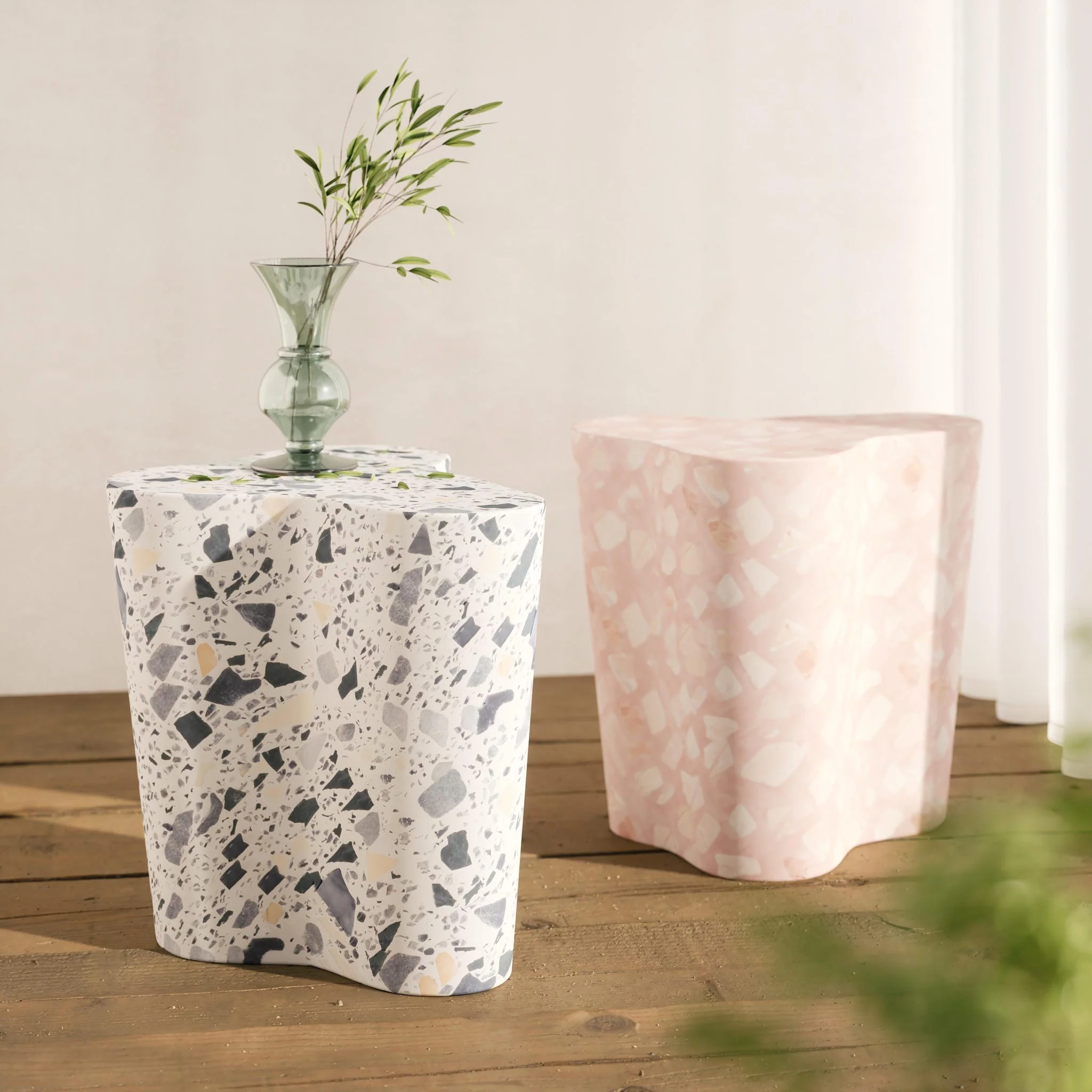 Slab Black & White Riverbed Terrazzo Indoor/Outdoor Side Table - Image 2