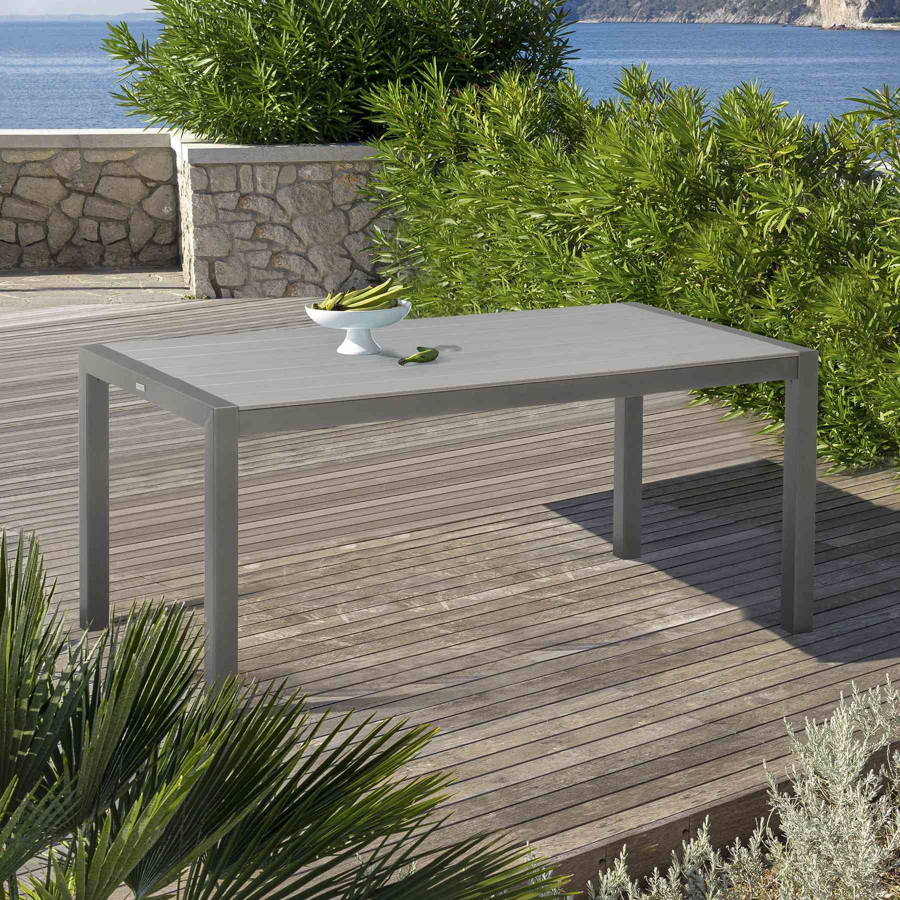 Solana Outdoor Rectangular Aluminum Dining Table in Cosmos Gray Finish with Wood Top - Image 5