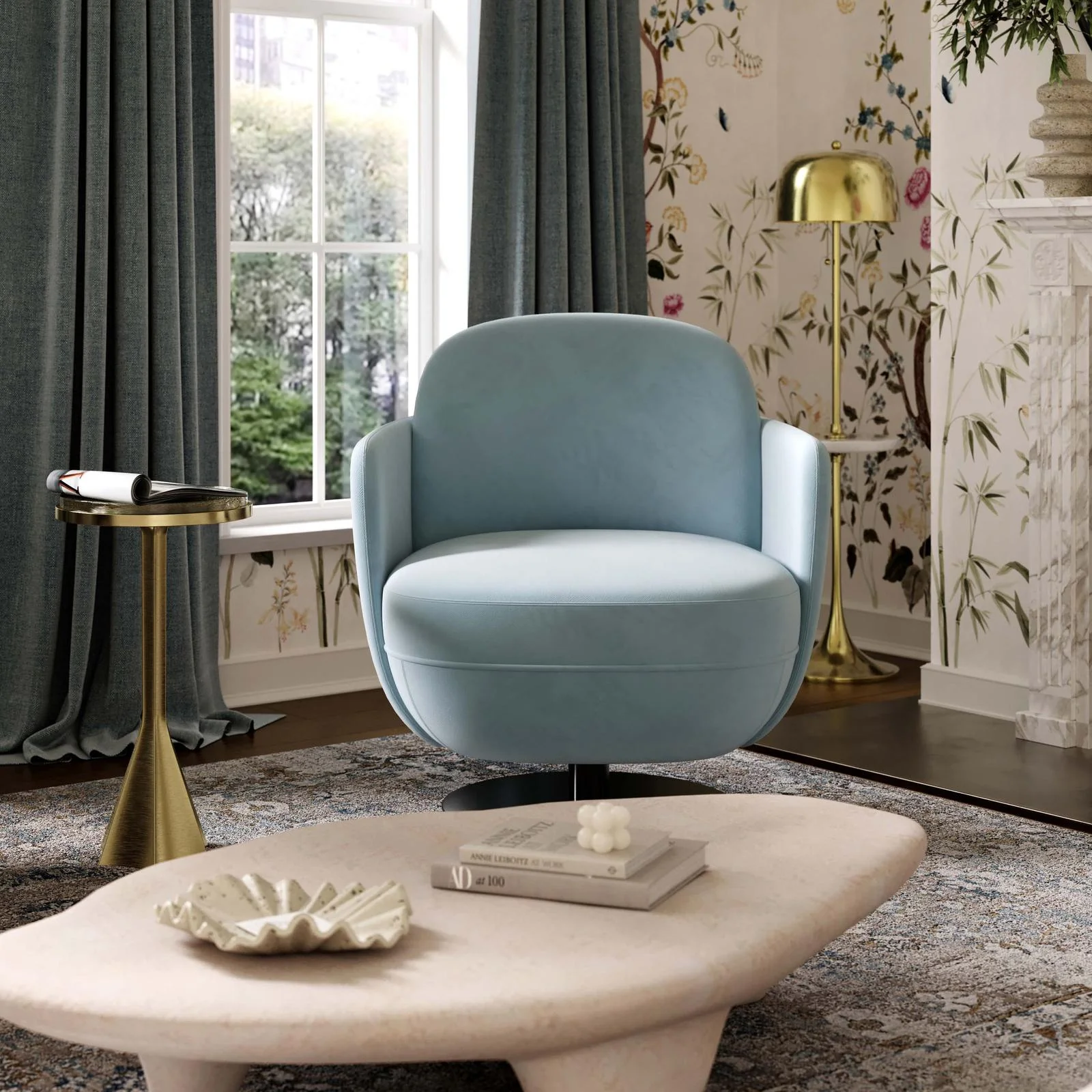 Solange Blue Shadow Velvet Swivel Chair - Image 2