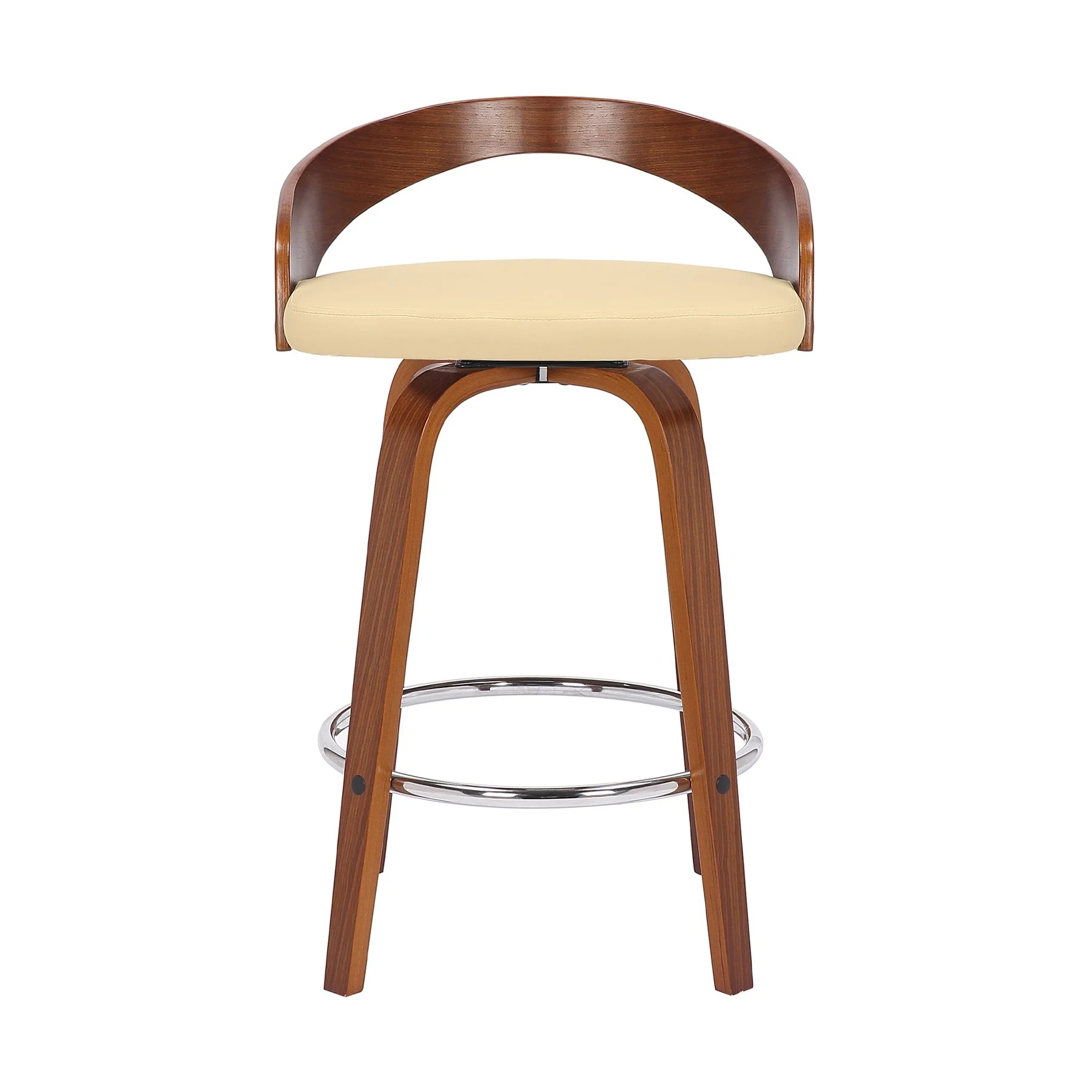 Sonia 26" Counter Height Swivel Cream Faux Leather and Walnut Wood Bar Stool - Image 2