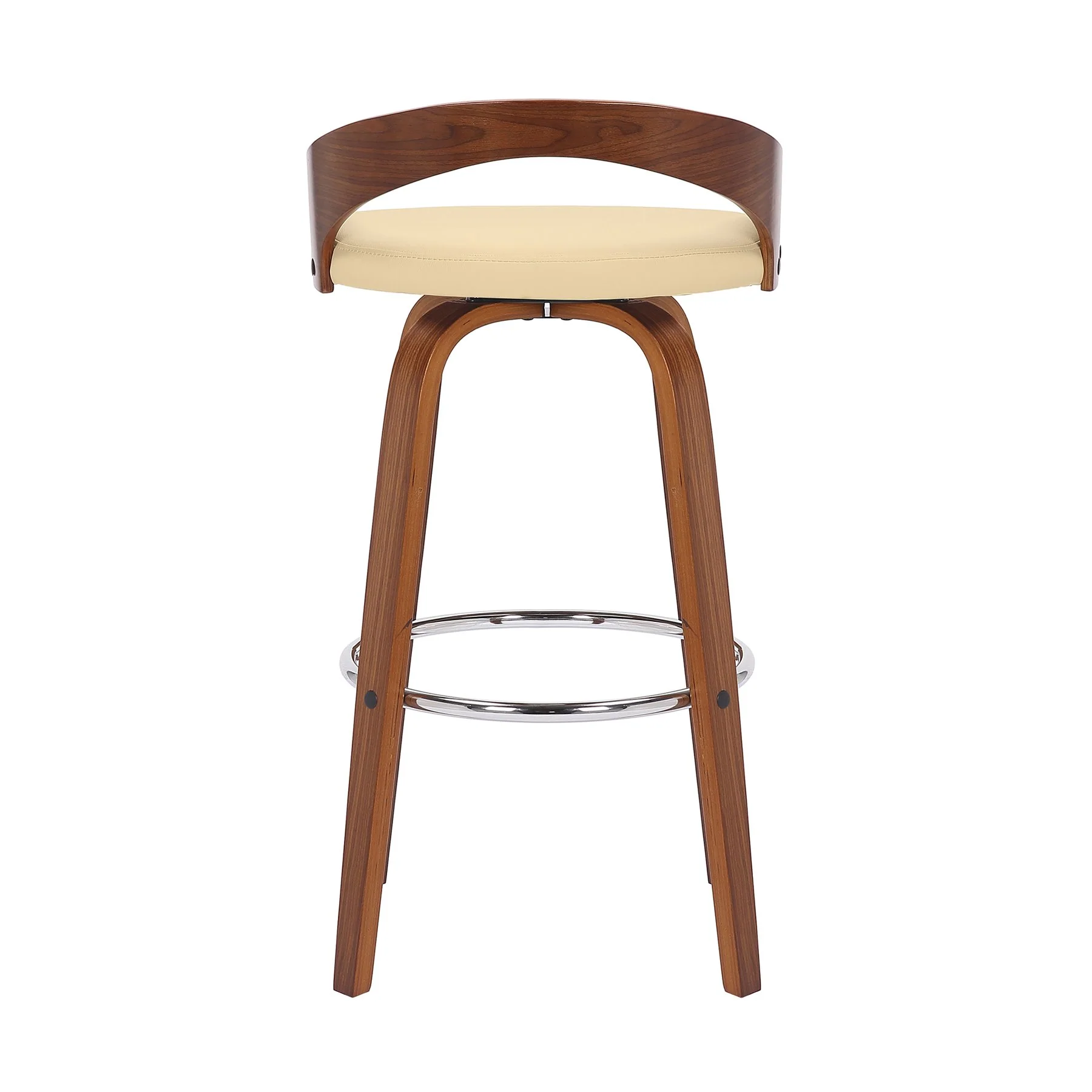 Sonia 30" Bar Height Swivel Cream Faux Leather and Walnut Wood Bar Stool - Image 5