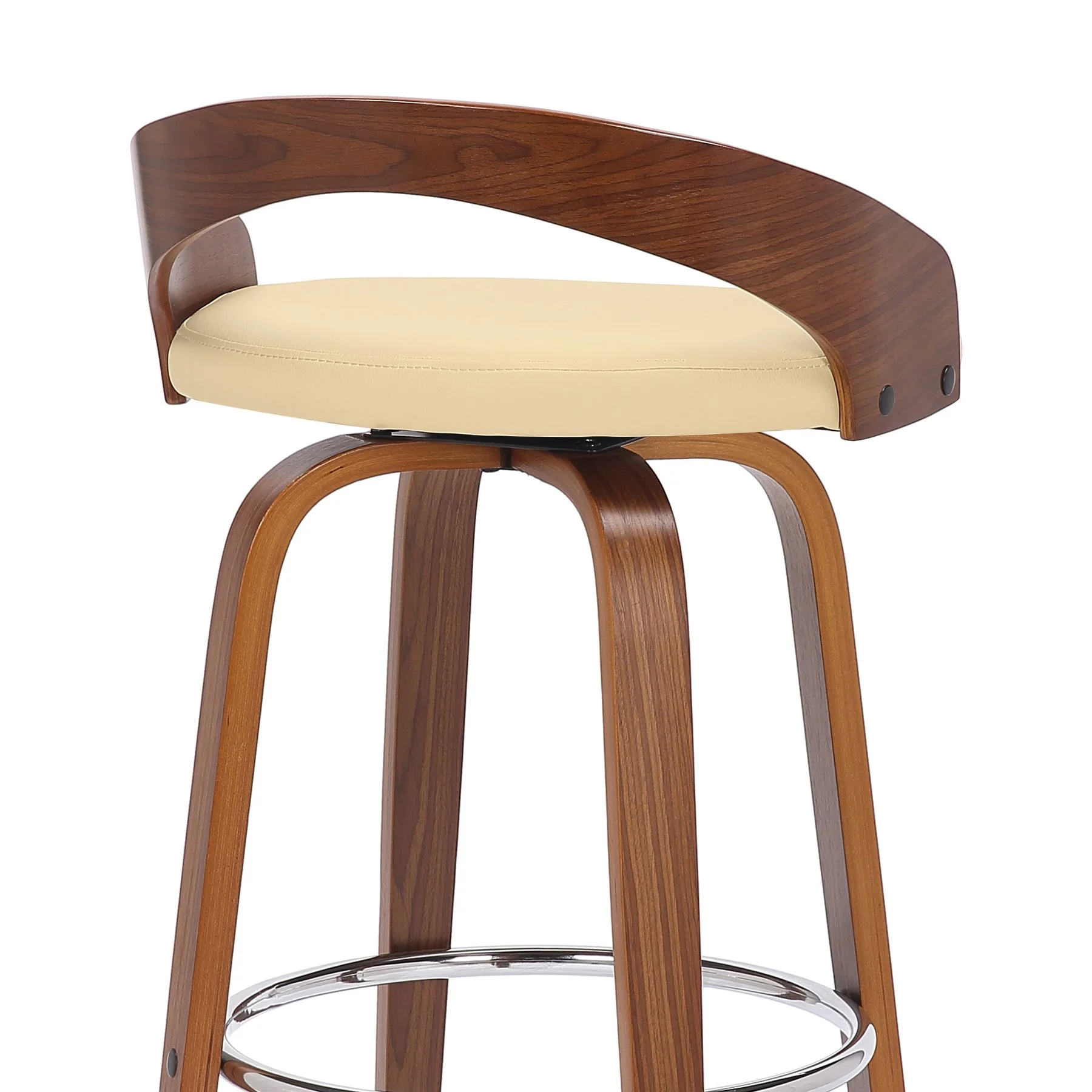 Sonia 30" Bar Height Swivel Cream Faux Leather and Walnut Wood Bar Stool - Image 7