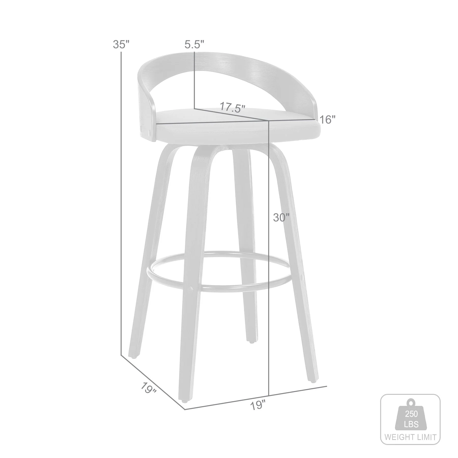 Sonia 30" Bar Height Swivel Gray Faux Leather and Walnut Wood Bar Stool - Image 6