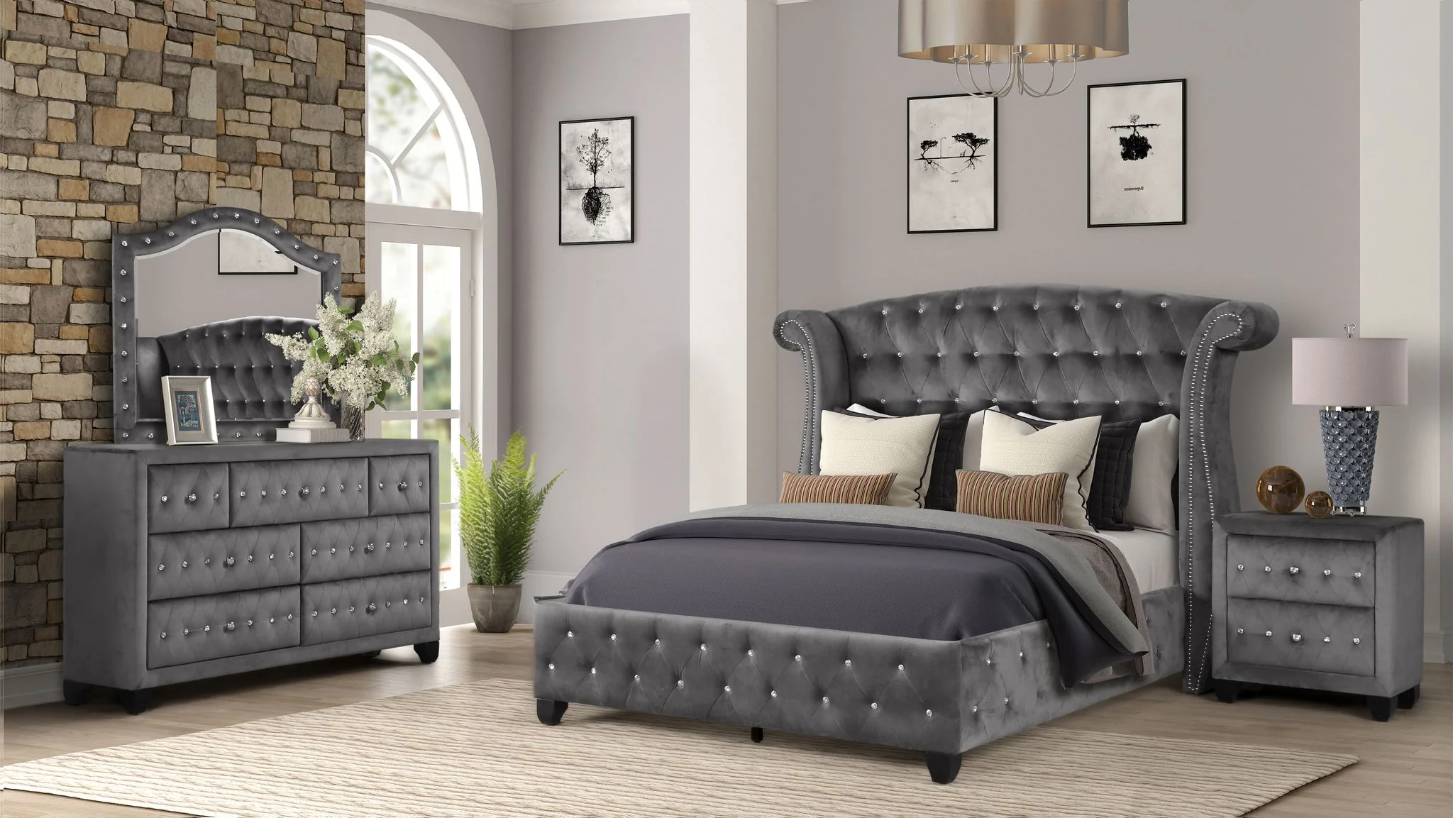 Sophia King Bed 4 Grey