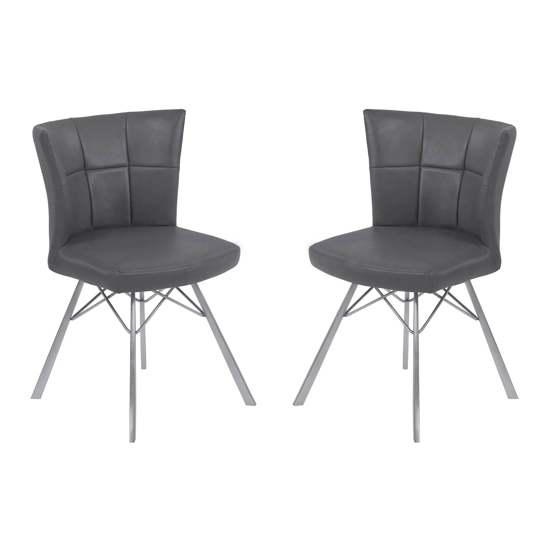 Spago Contemporary Dining Chair in Vintage Gray Faux Leather with Brushed Stainless Steel Finish - Set of 2