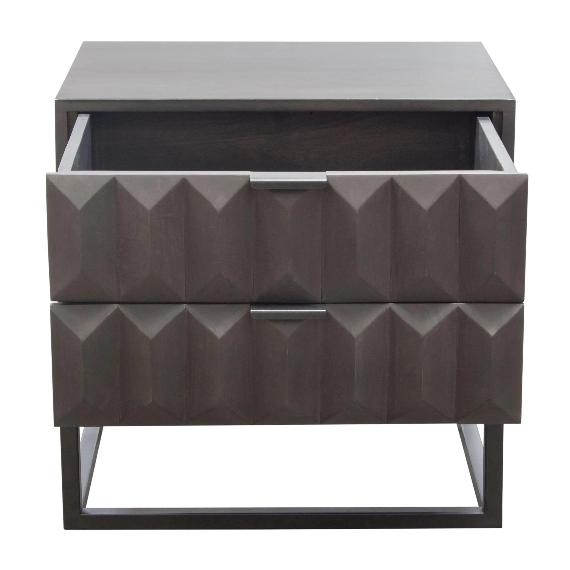 Spectrum 2-Drawer Solid Mango Wood Accent Table in Smoke Grey Finish w/ Gun Metal Finished Legs by Diamond Sofa - Image 3