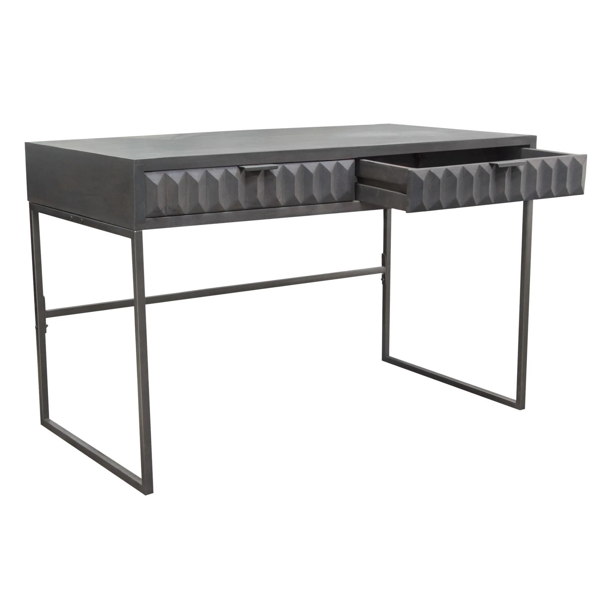 Spectrum 2-Drawer Solid Mango Wood Desk in Smoke Grey Finish w/ Gun Metal Finished Legs by Diamond Sofa - Image 6