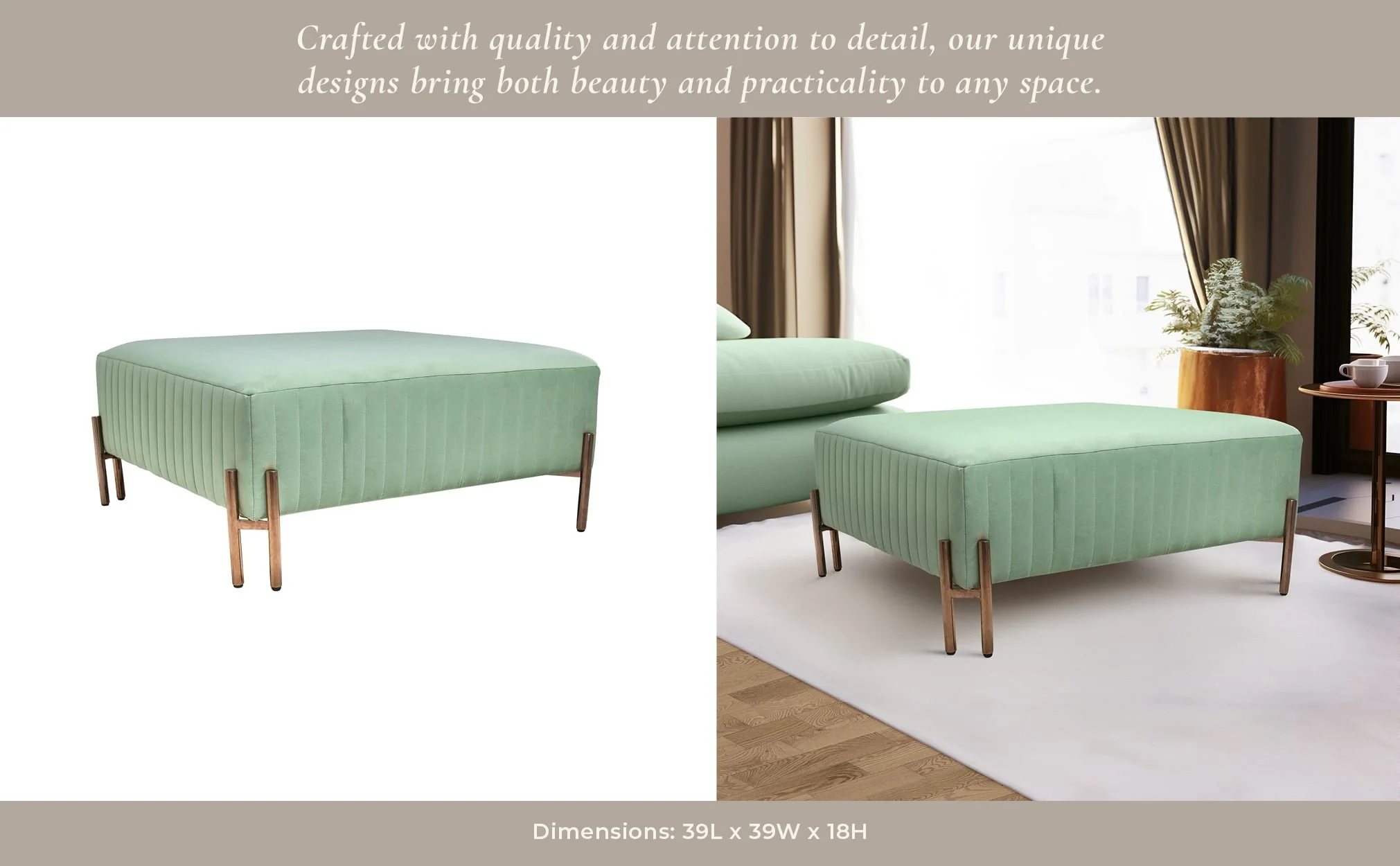 Square Ottoman - Green Kd - Image 10