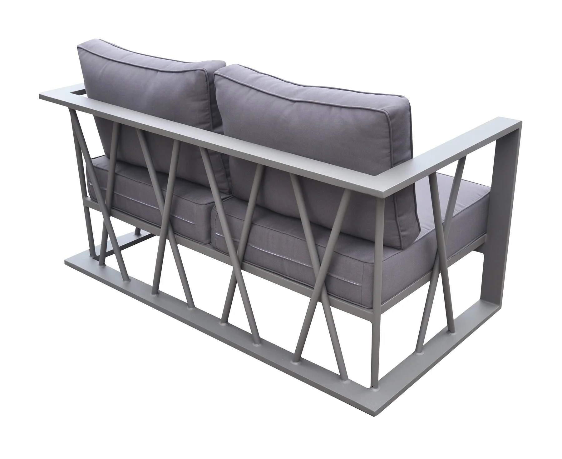 St Barts 4 piece Outdoor Patio Aluminum Set with Gray Fabric Cushions and White Glass Top - Image 4
