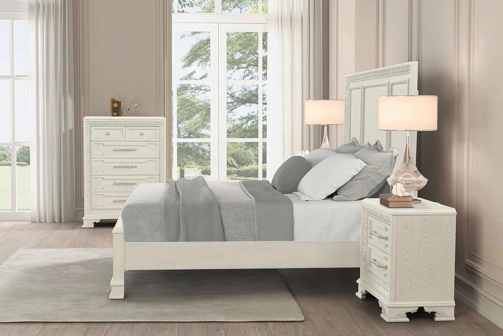 Stella Mia Queen Panel Bed, Creamy White - Image 3