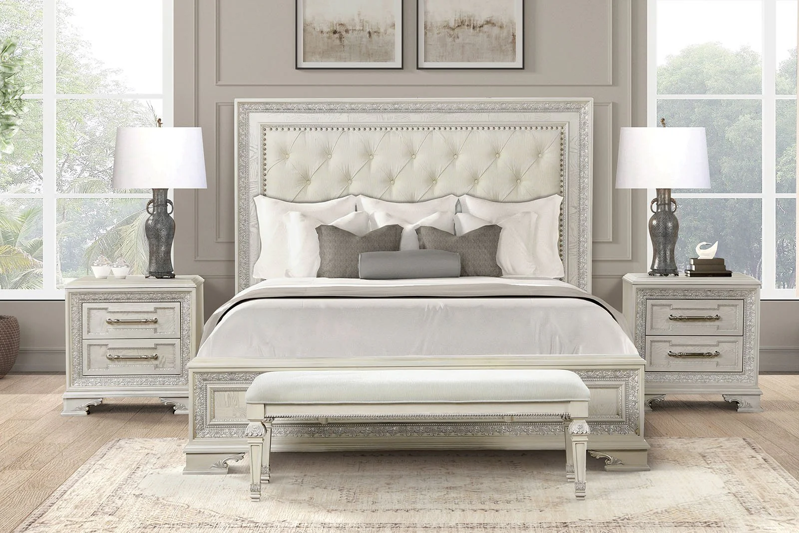 Stella Mia Queen Uph Bed, Creamy White - Image 2