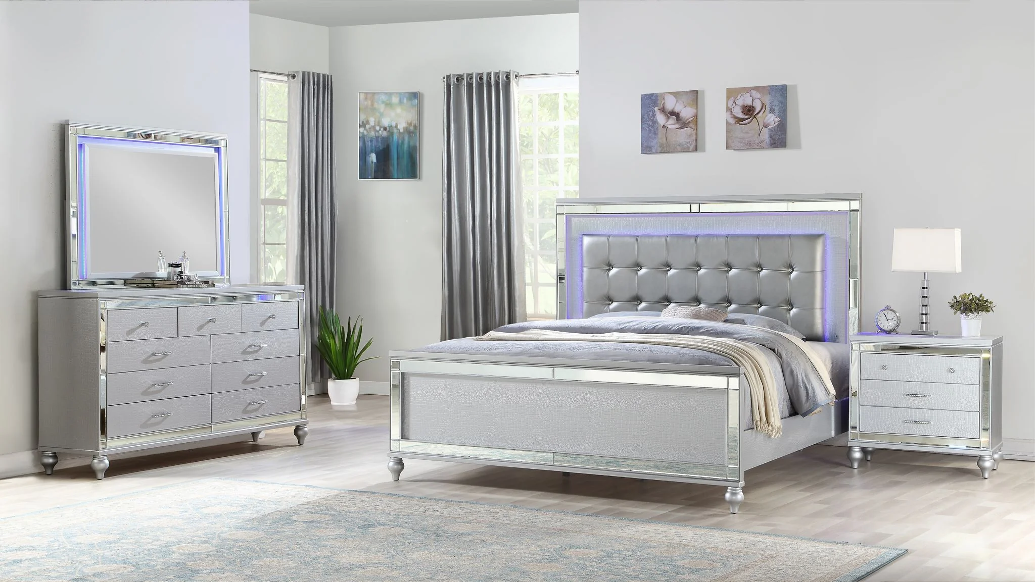 Sterling 4 Pc king Bed Silver