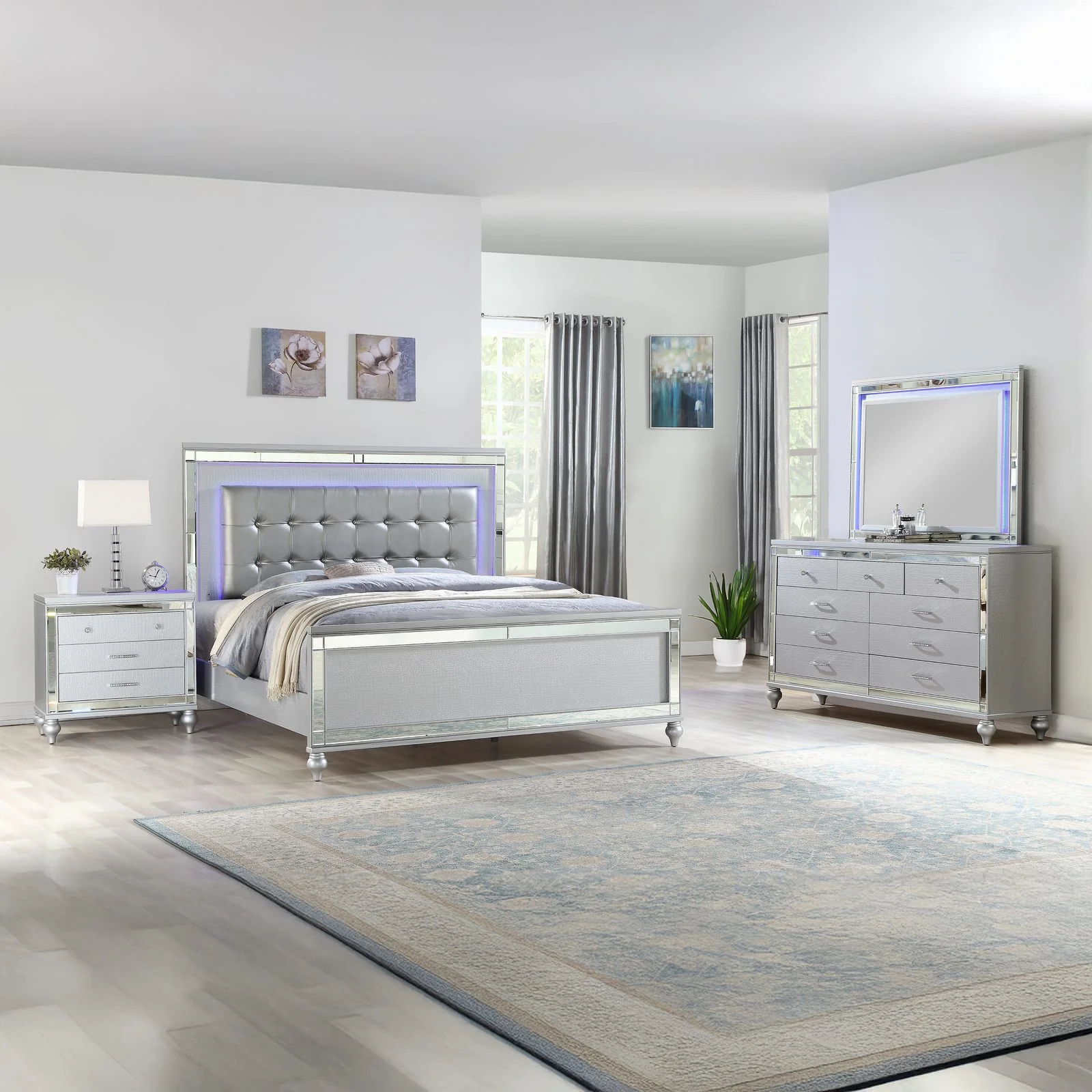 Sterling 4 Pc Queen Bed Silver - Image 15