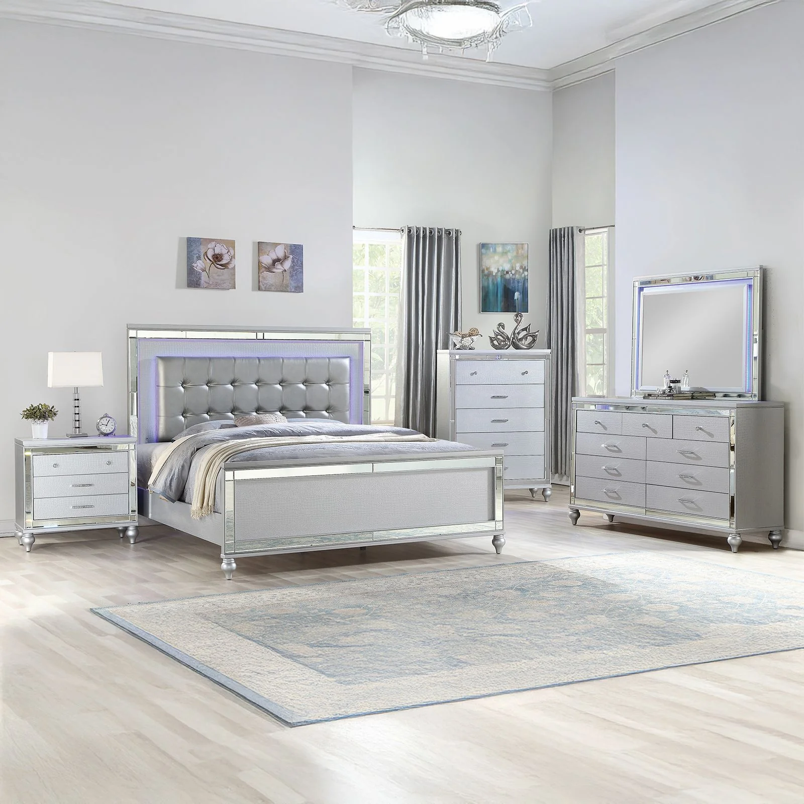 Sterling 5 Pc Queen Bed Silver - Image 17