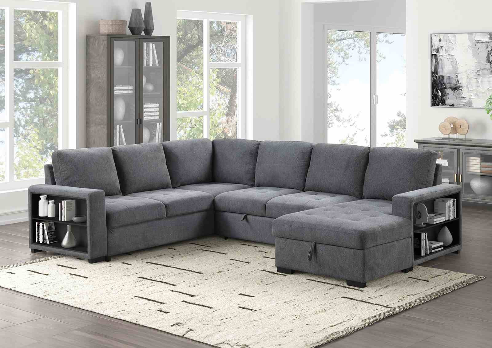 Stockwell Sleeper Sofa Sectional, Dark Gray