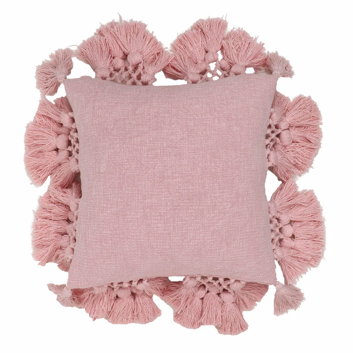 Stone Washed Blush Pink Cotton Tasseled Pillow Cover
