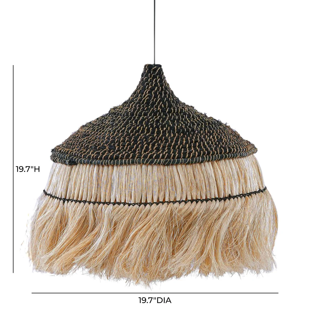 Sula Natural and Black Upcycled Abaca Pendant Lamp - Image 4