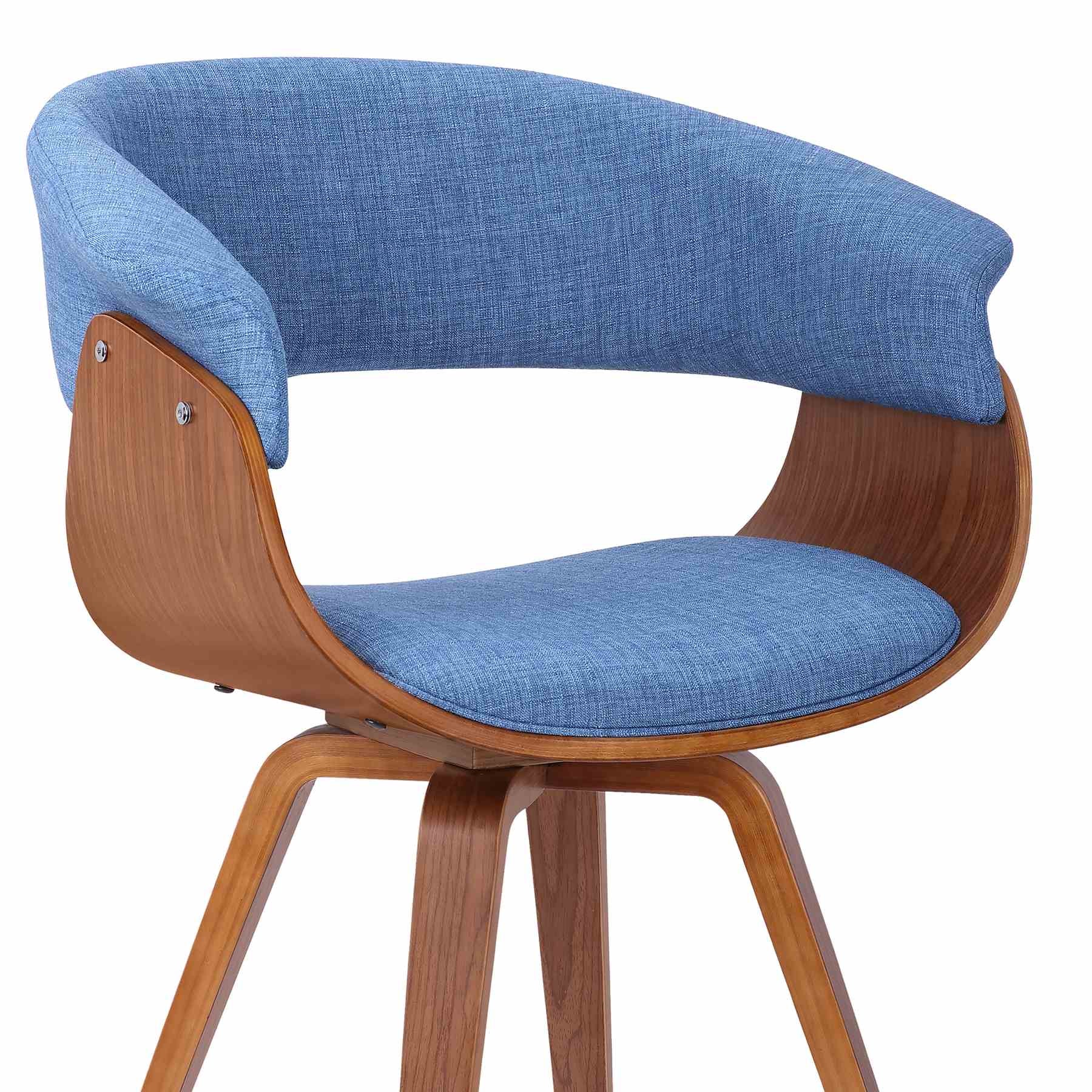 Summer Mid-Century Chair in Blue Fabric with Walnut Wood Finish - Image 4