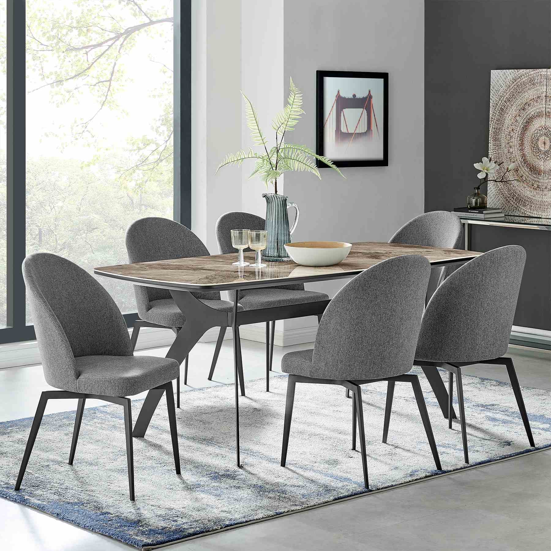 Sunny Swivel Gray Fabric and Metal Dining Room Chairs - Set of 2 - Image 9