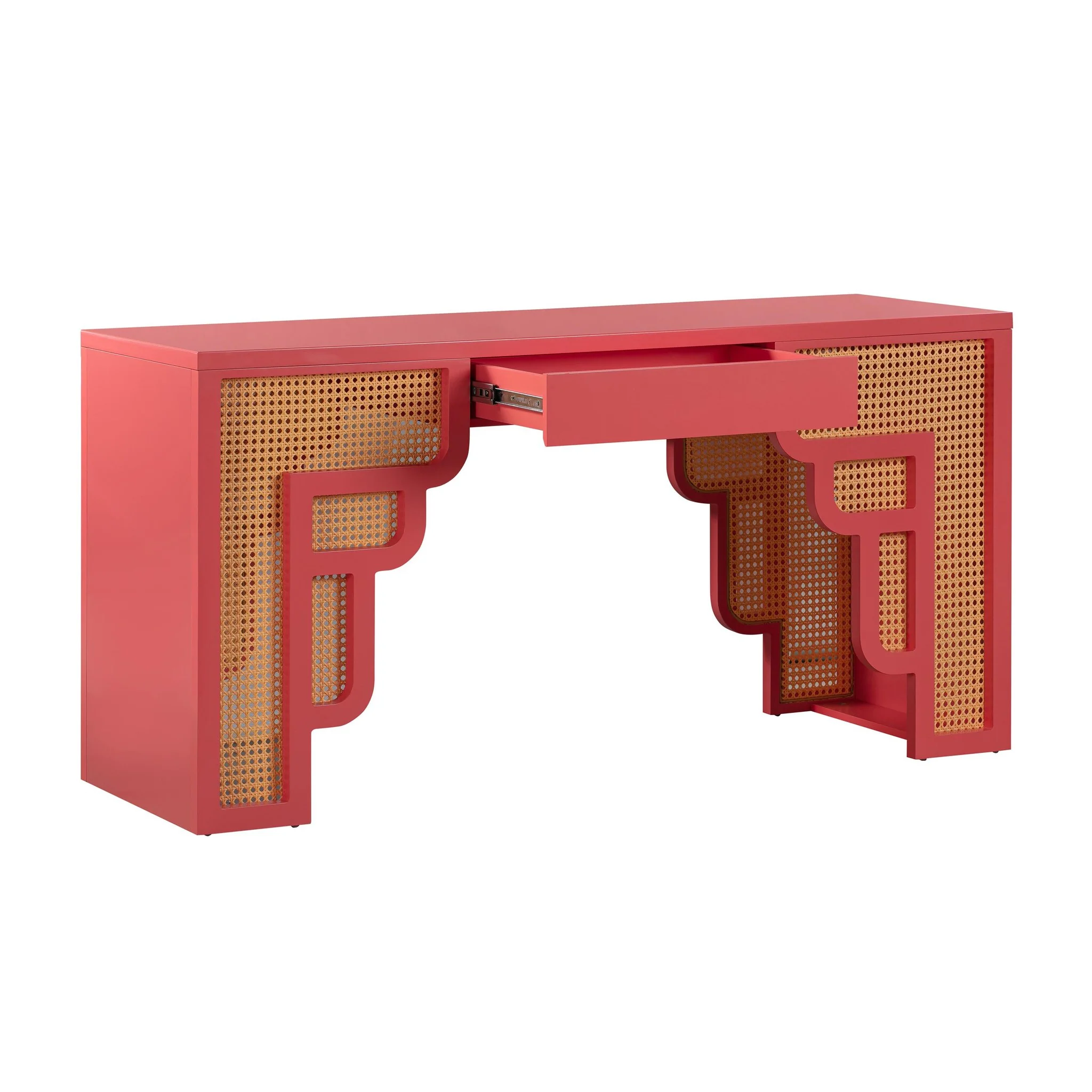 Suzie Coral Pink & Rattan Executive Desk - Image 4