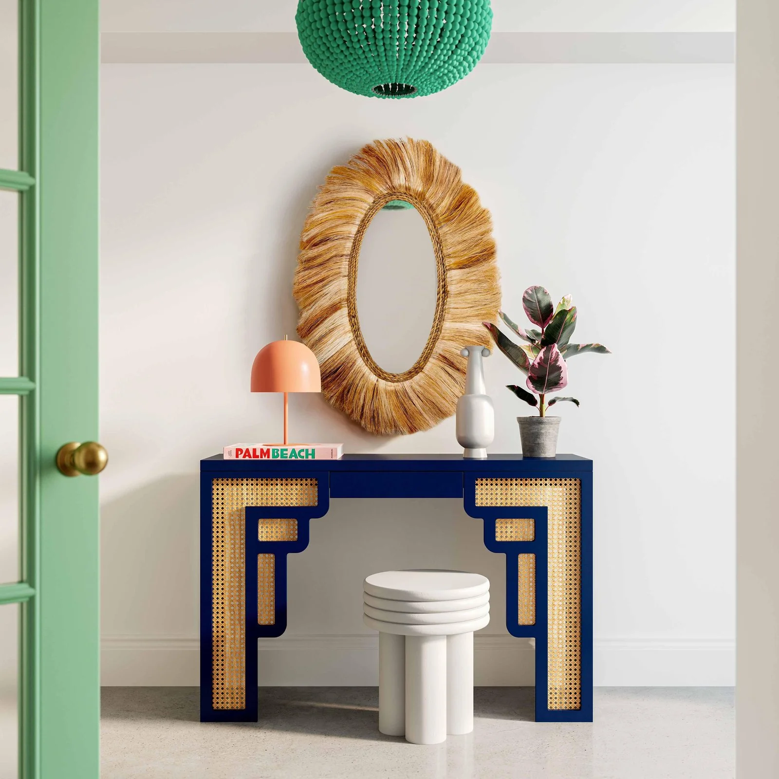 Suzie Navy & Rattan Console Table - Image 2