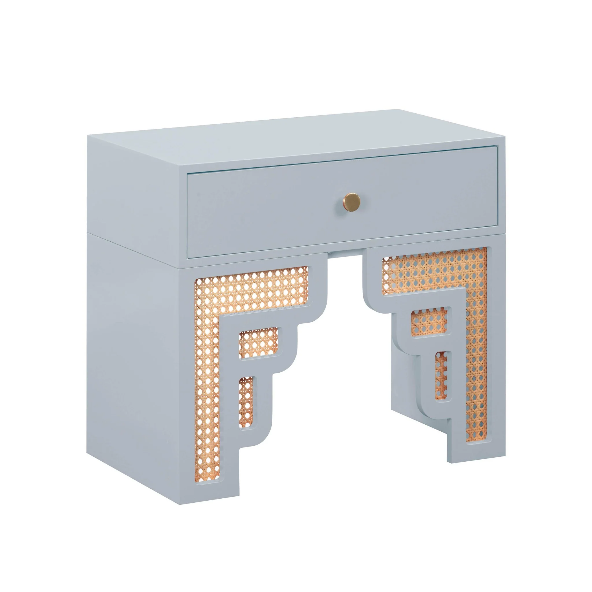 Suzie Pastel Blue & Rattan Nightstand