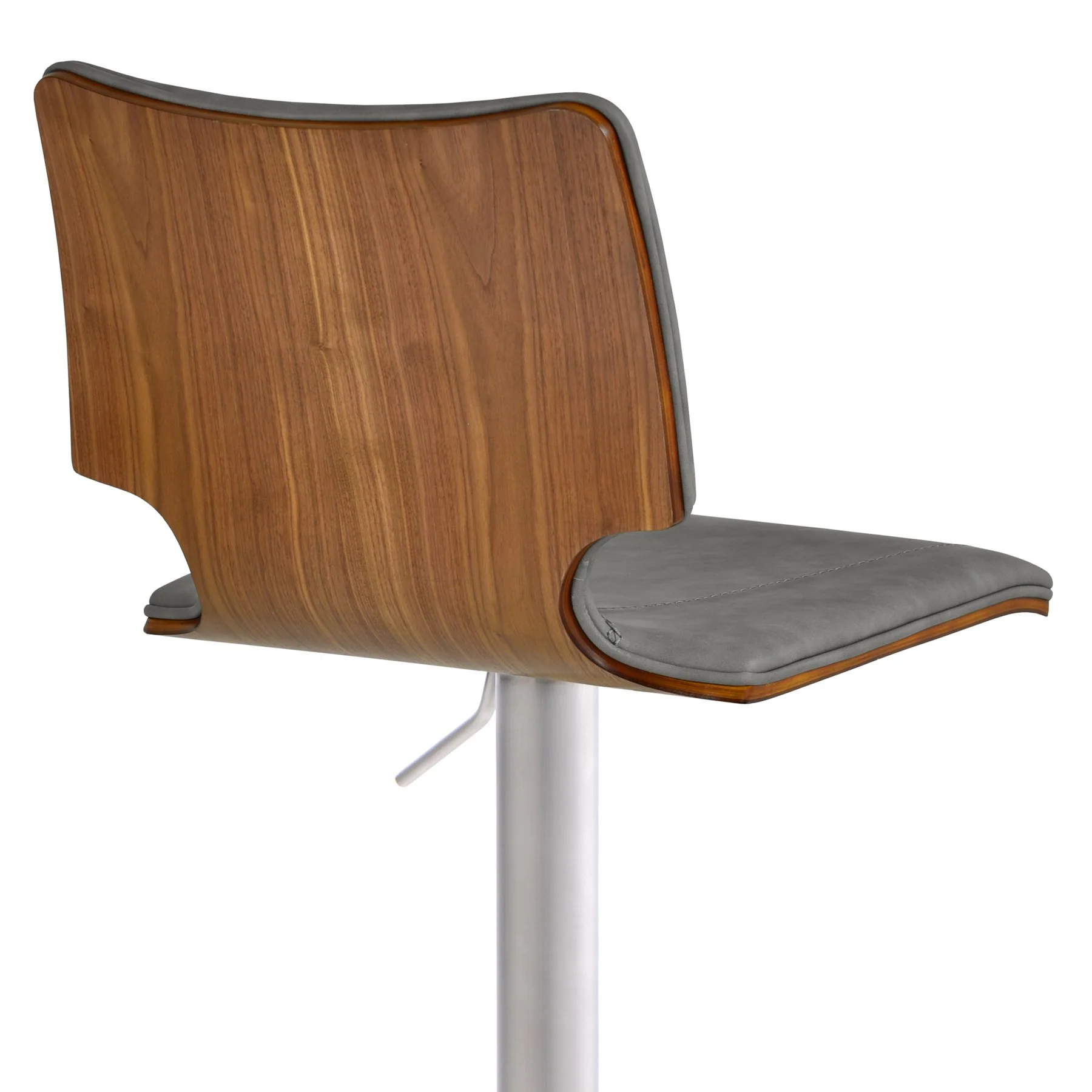 Sydney Adjustable Barstool in Brushed Stainless Steel with Vintage Gray Faux Leather and Walnut Wood Back - Image 5