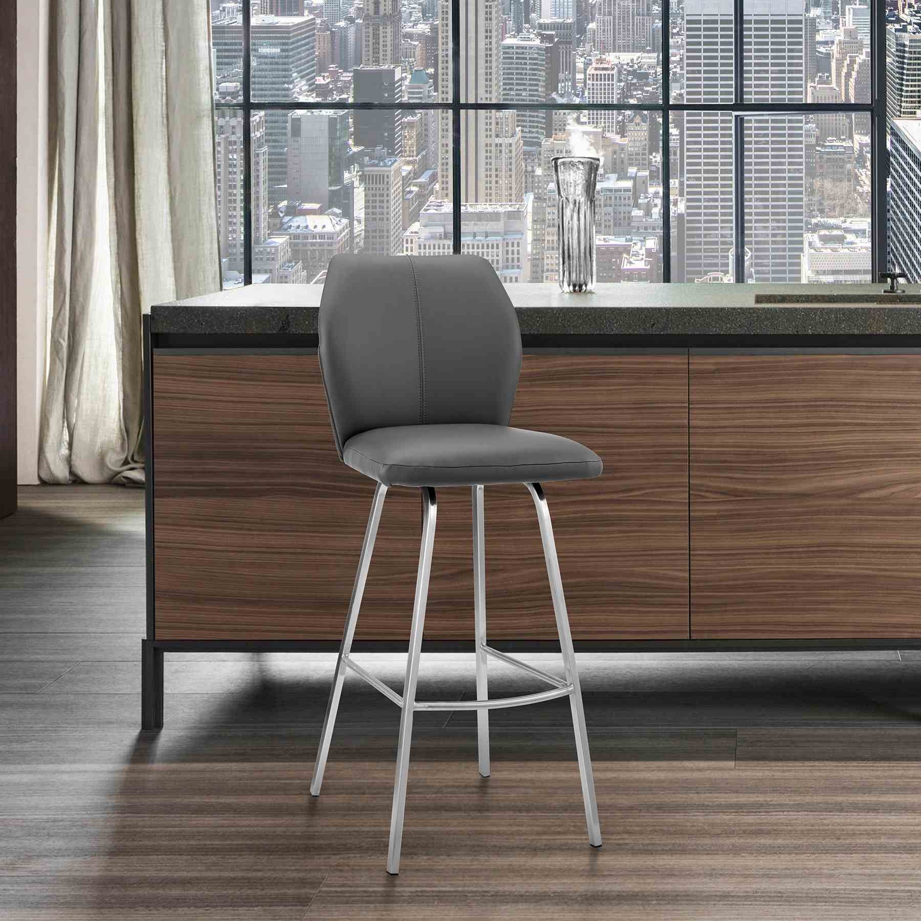 Tandy Gray Faux Leather and Brushed Stainless Steel 30" Bar Stool - Image 11