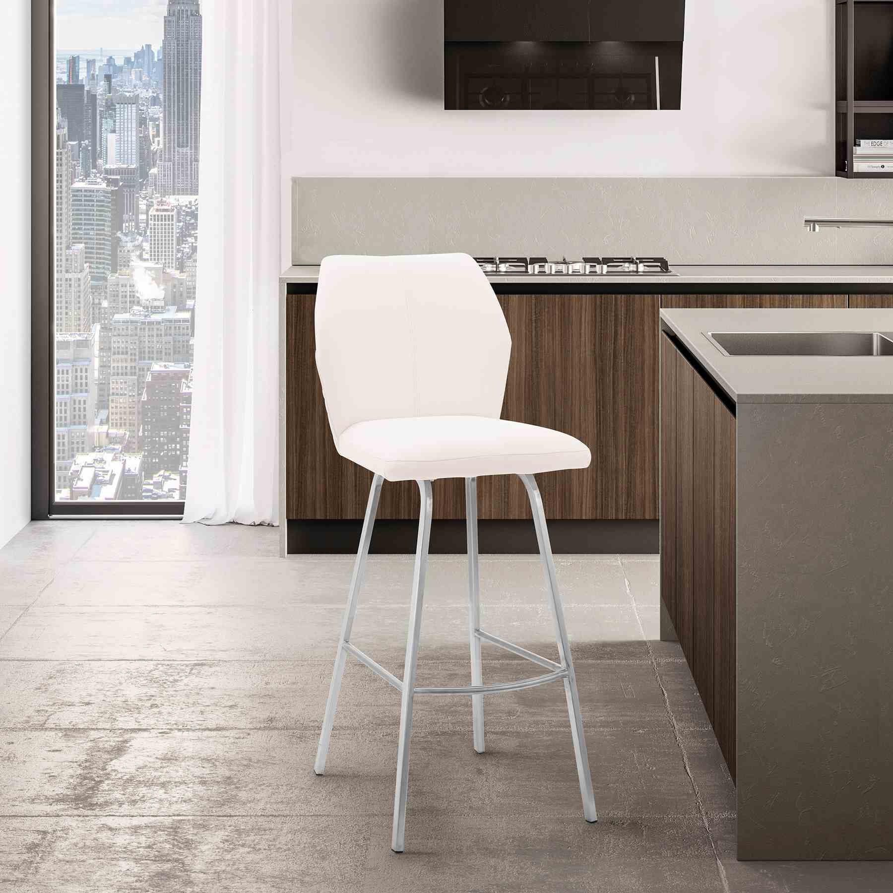 Tandy White Faux Leather and Brushed Stainless Steel 30" Bar Stool - Image 11