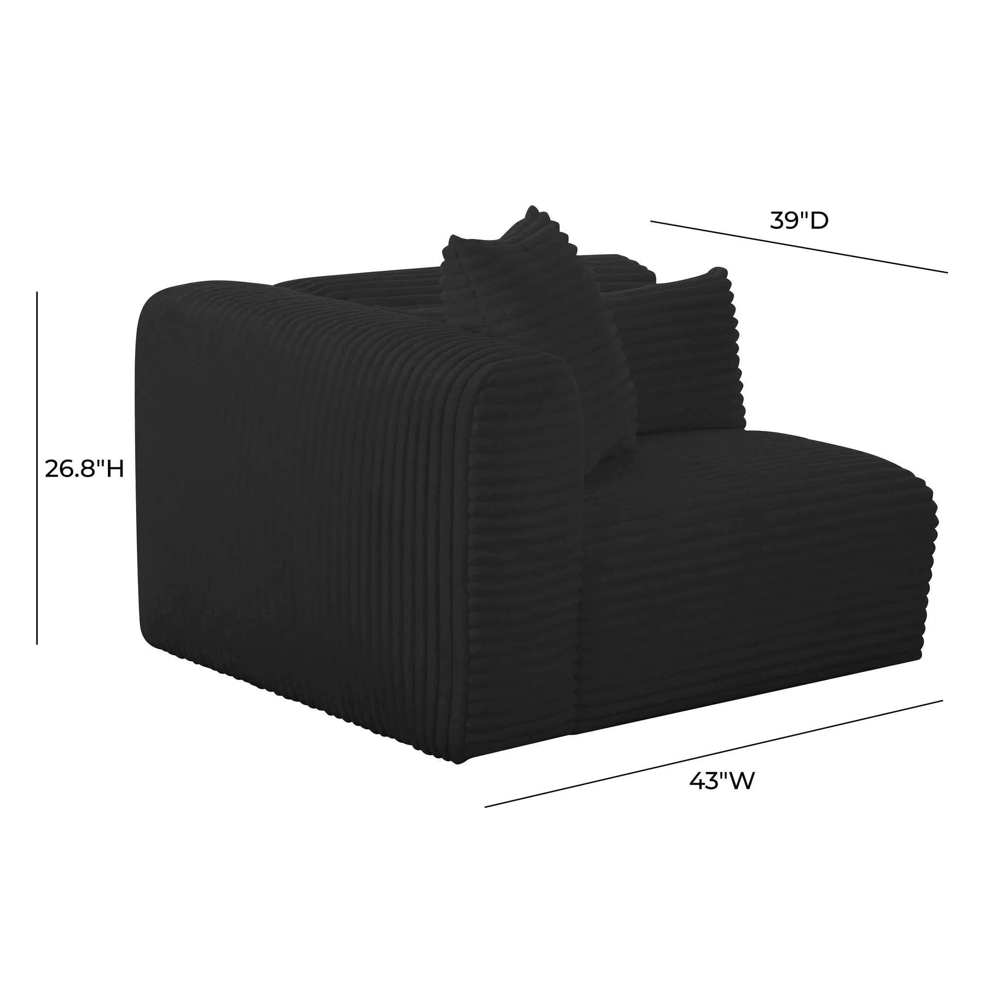 Tarra Fluffy Oversized Black Corduroy Modular LAF Corner Chair - Image 7