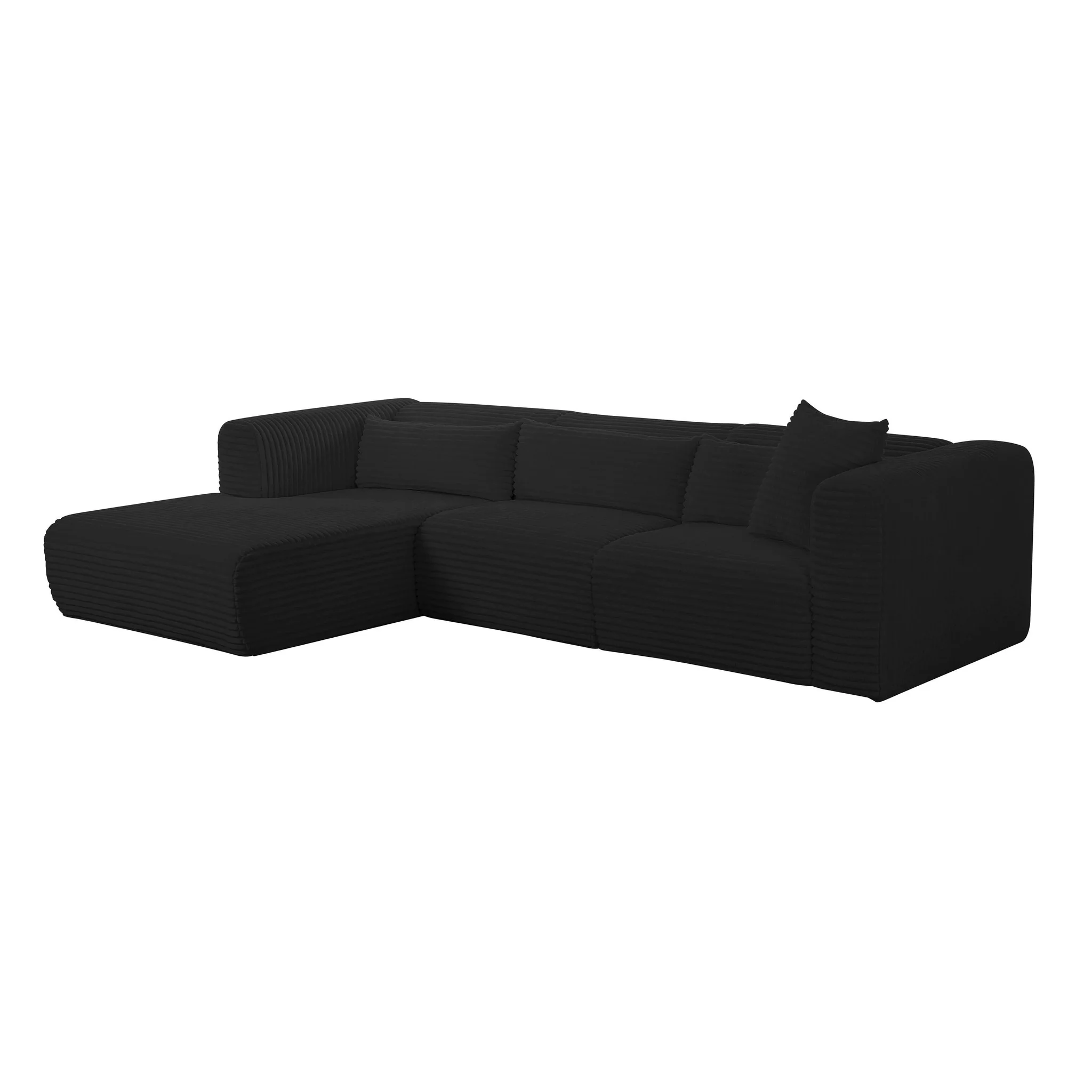 Tarra Fluffy Oversized Black Corduroy Modular LAF Sectional - Image 4