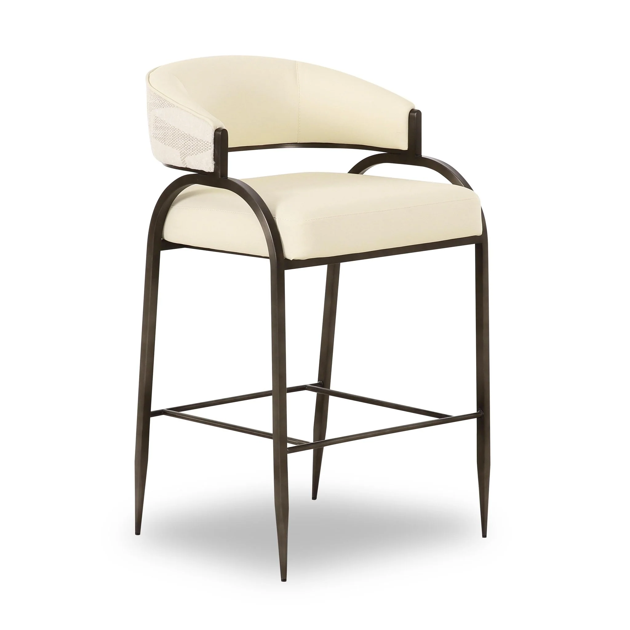 Tatum Cream Vegan Leather and 2-Tone Jacquard Counter Stool