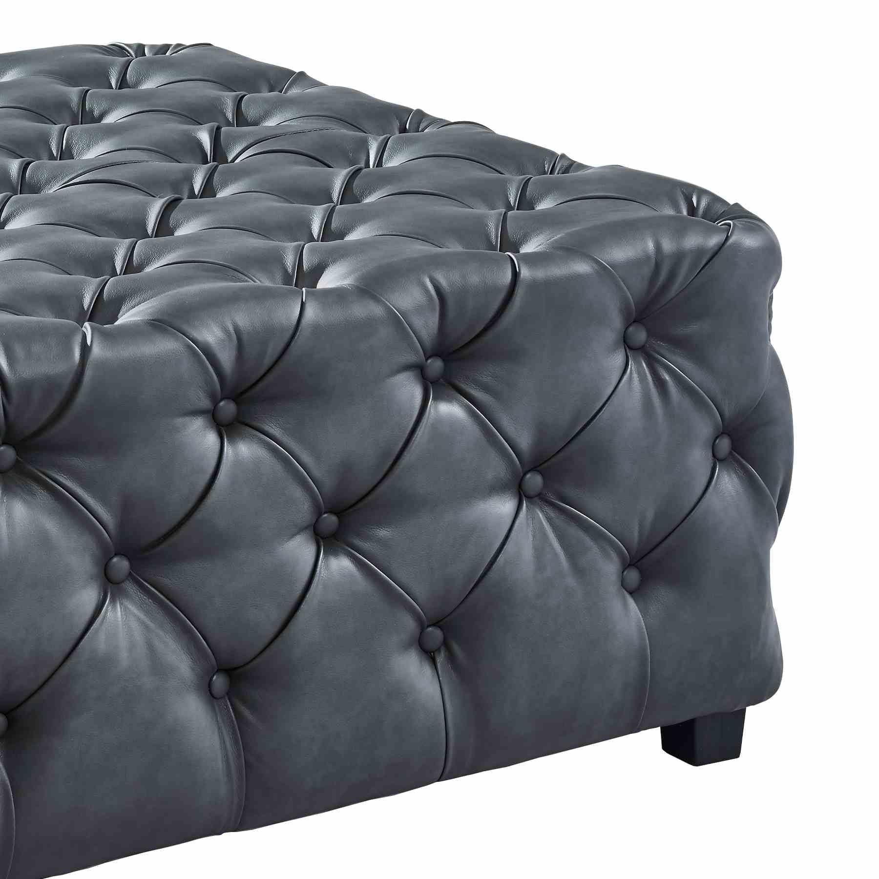 Taurus Contemporary Ottoman in Gray Faux Leather with Wood Legs - Image 2