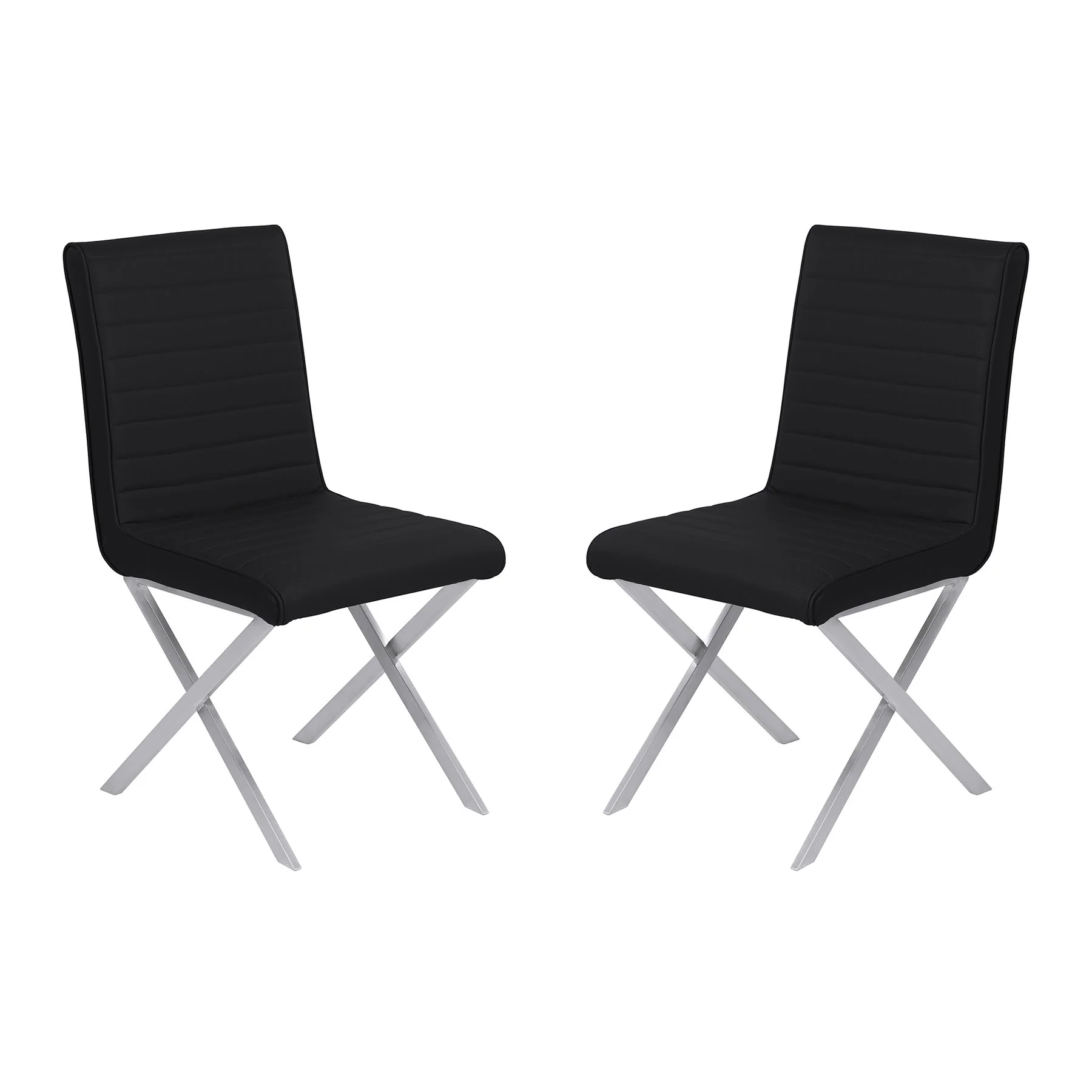Tempe Contemporary Dining Chair in Black Faux Leather with Brushed Stainless Steel Finish - Set of 2