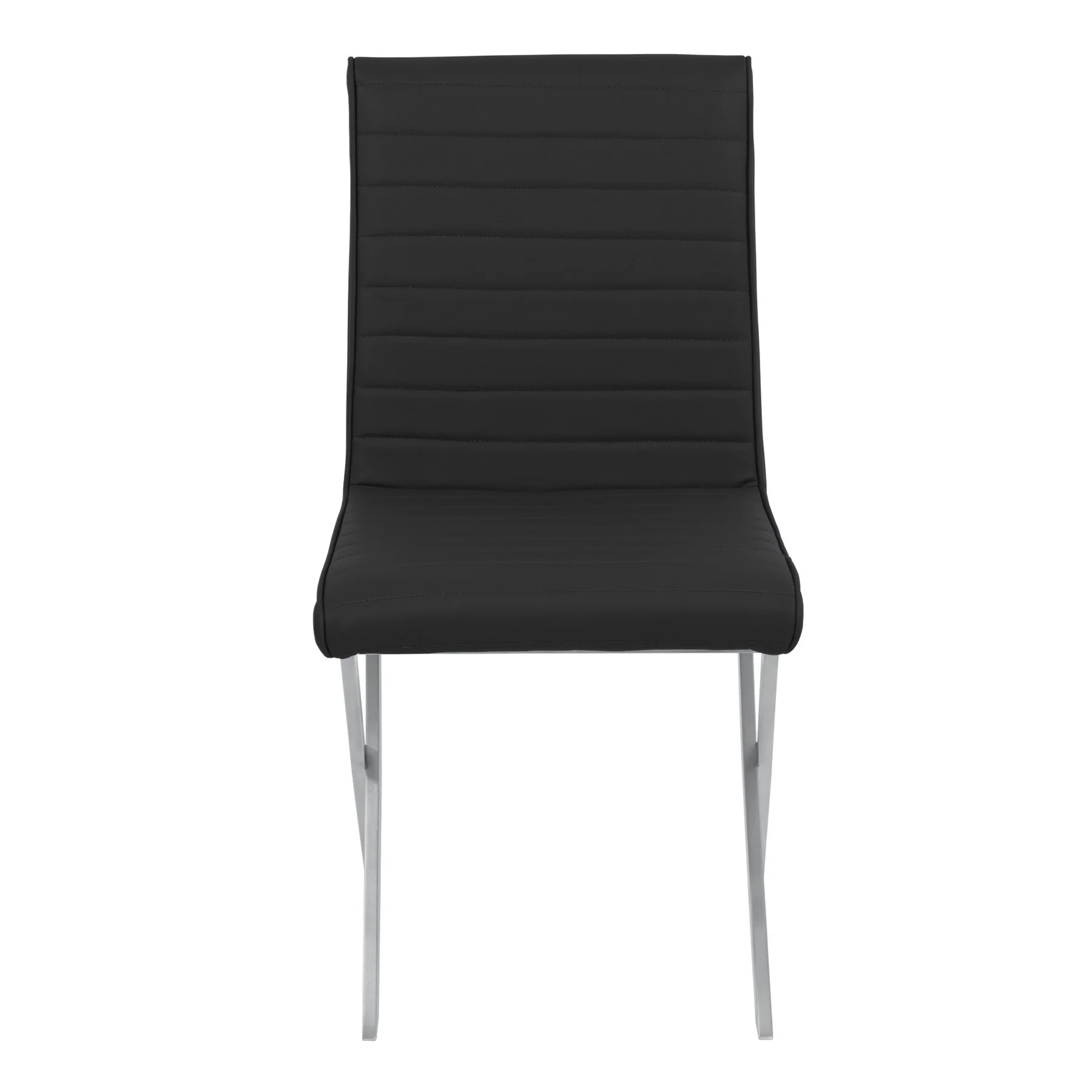 Tempe Contemporary Dining Chair in Black Faux Leather with Brushed Stainless Steel Finish - Set of 2 - Image 2
