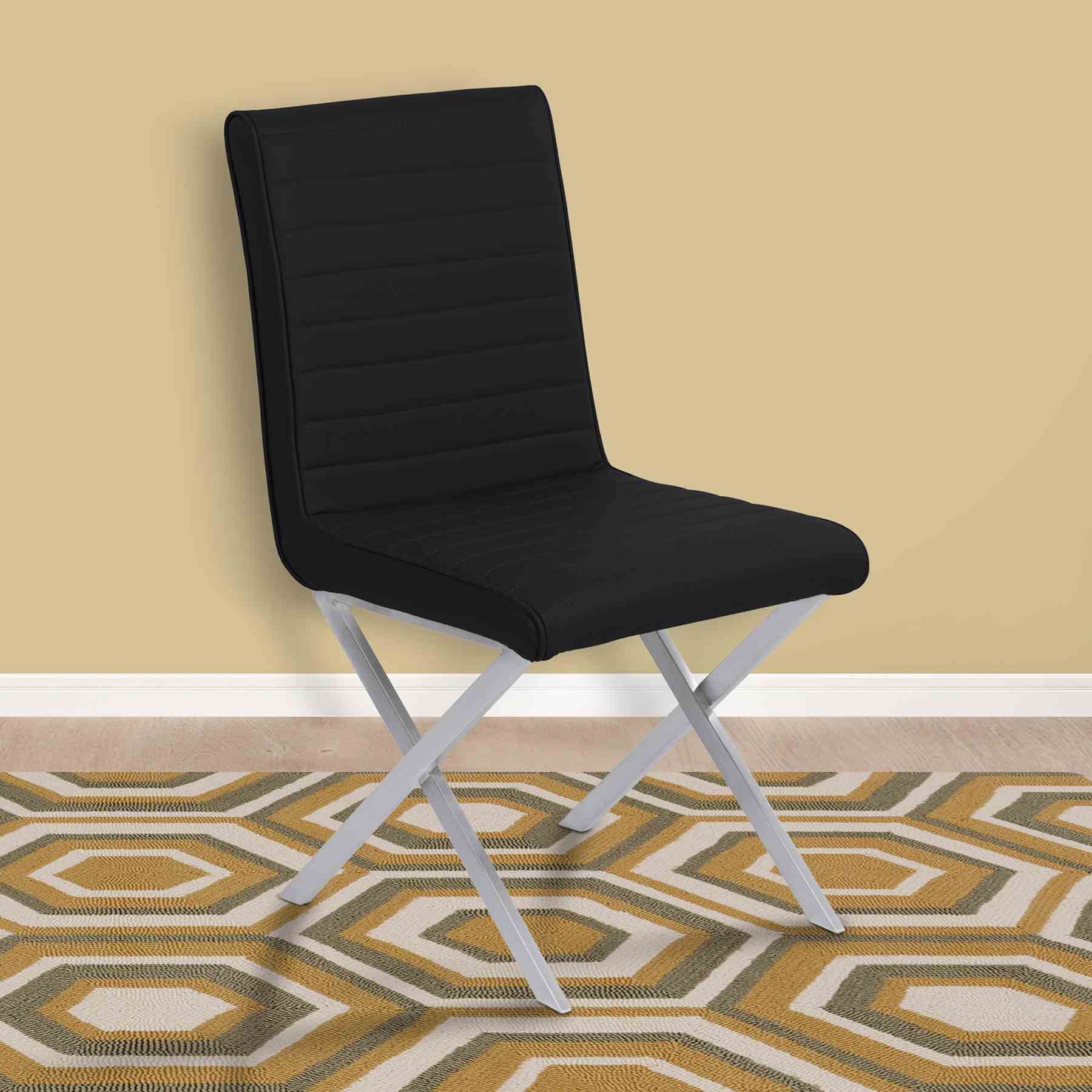 Tempe Contemporary Dining Chair in Black Faux Leather with Brushed Stainless Steel Finish - Set of 2 - Image 7