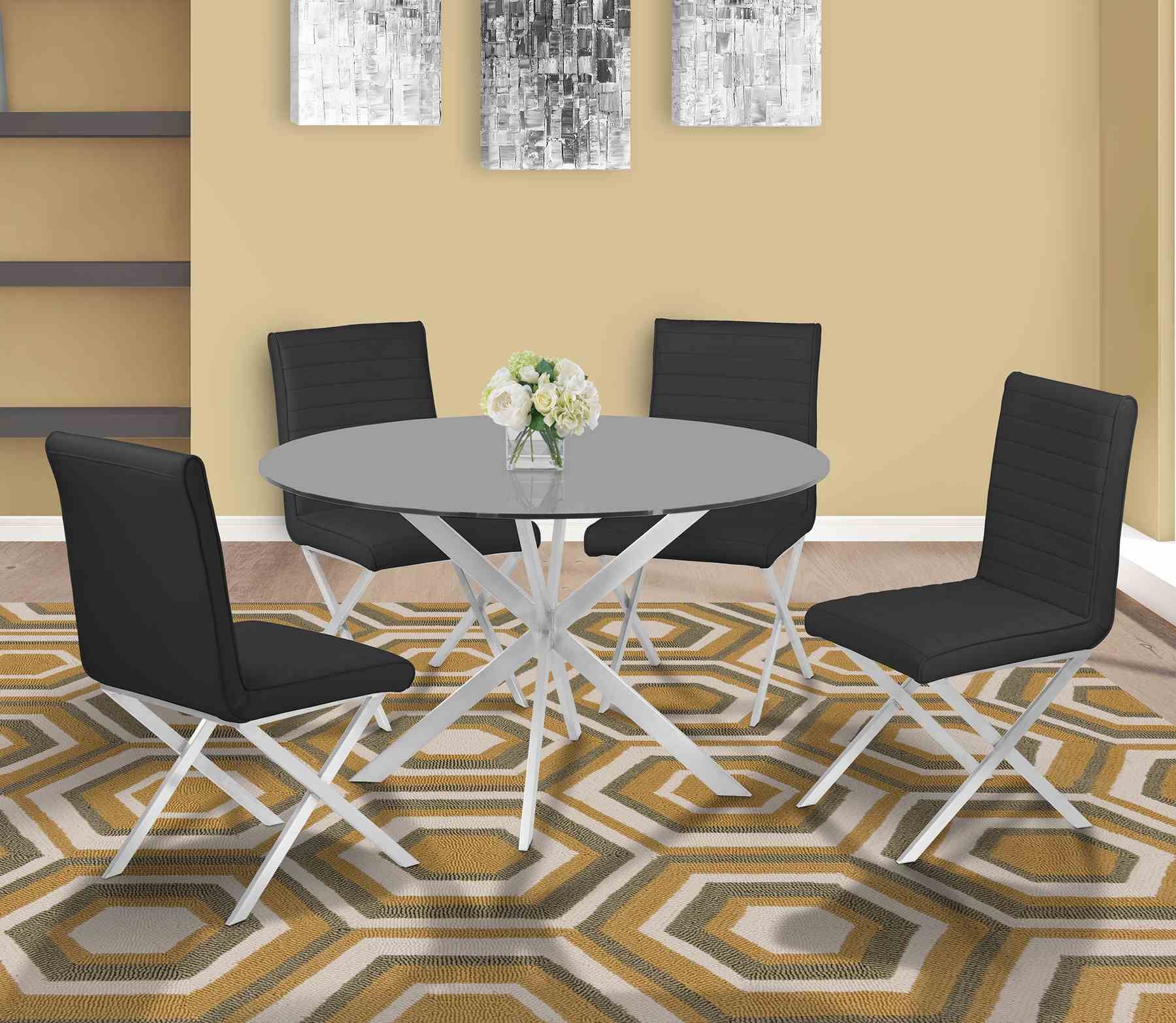 Tempe Contemporary Dining Chair in Black Faux Leather with Brushed Stainless Steel Finish - Set of 2 - Image 8