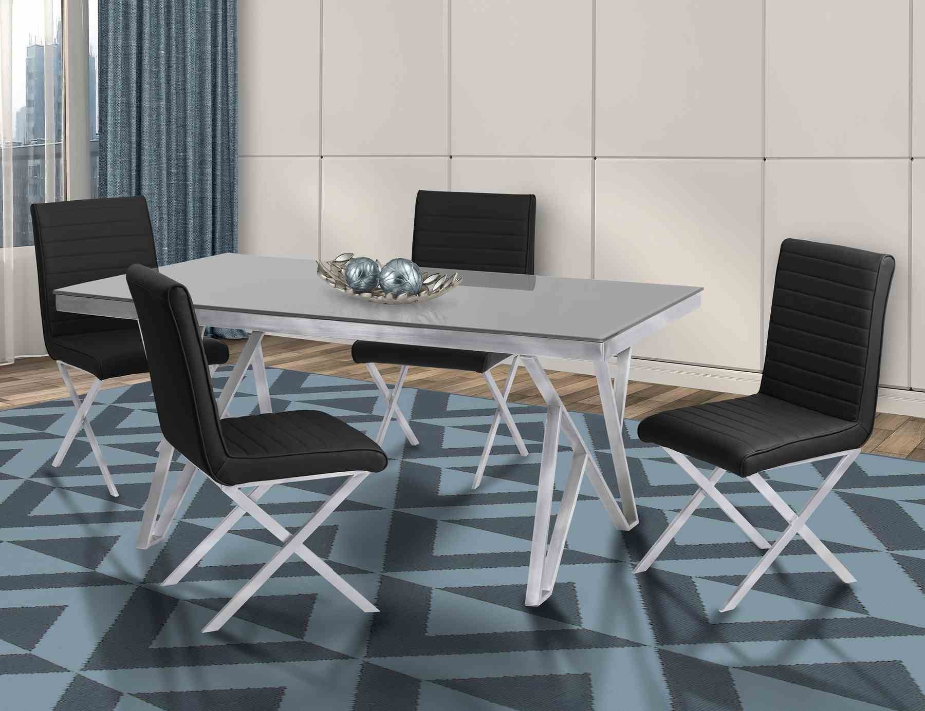 Tempe Contemporary Dining Chair in Black Faux Leather with Brushed Stainless Steel Finish - Set of 2 - Image 9