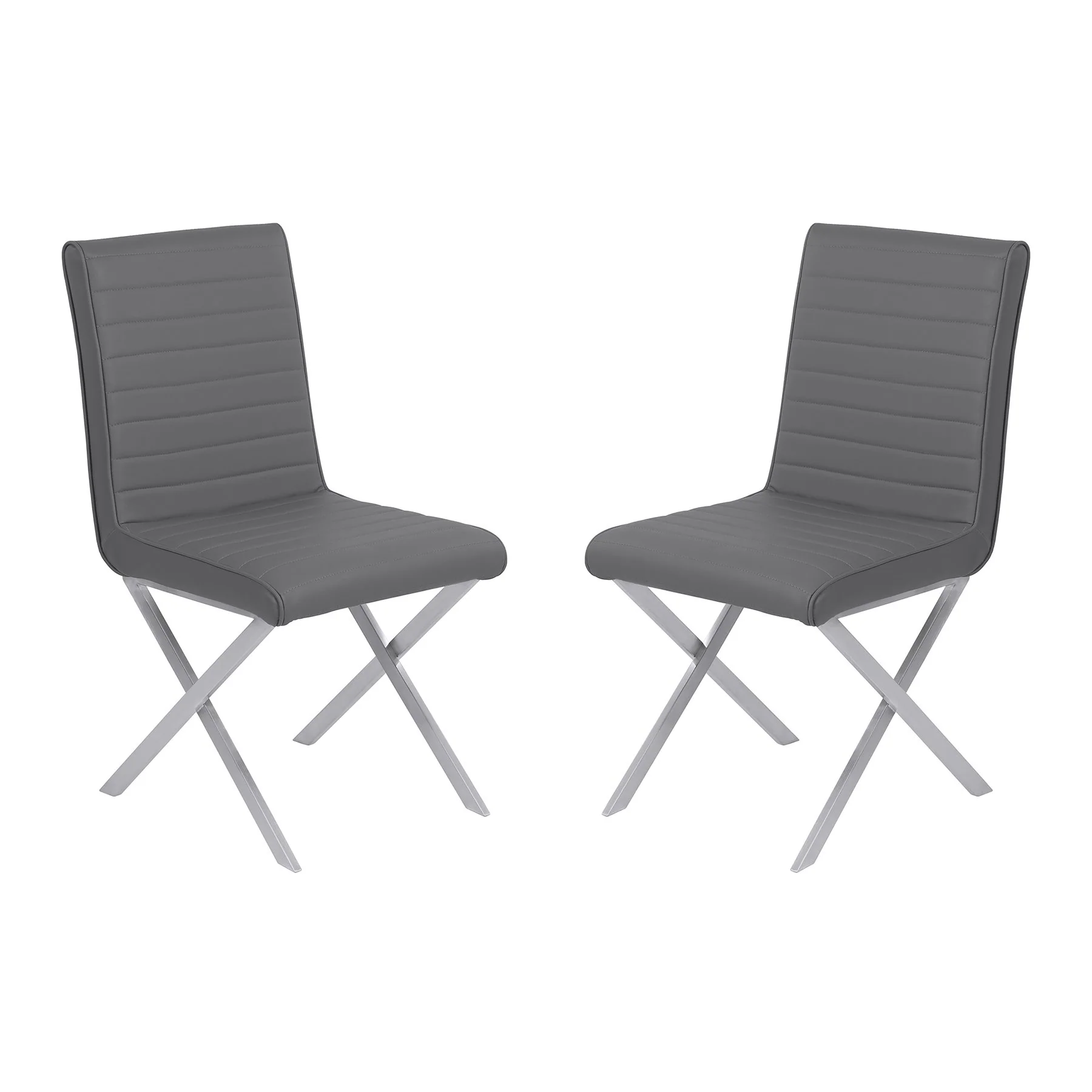 Tempe Contemporary Dining Chair in Gray Faux Leather with Brushed Stainless Steel Finish - Set of 2
