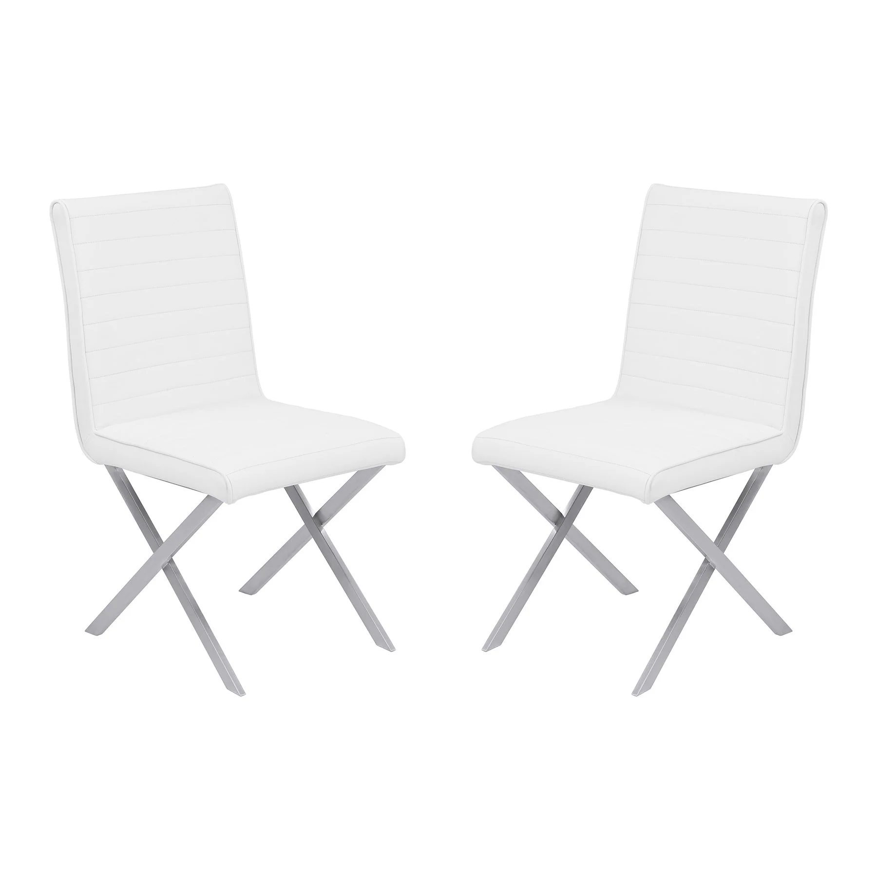 Tempe Contemporary Dining Chair in White Faux Leather with Brushed Stainless Steel Finish - Set of 2