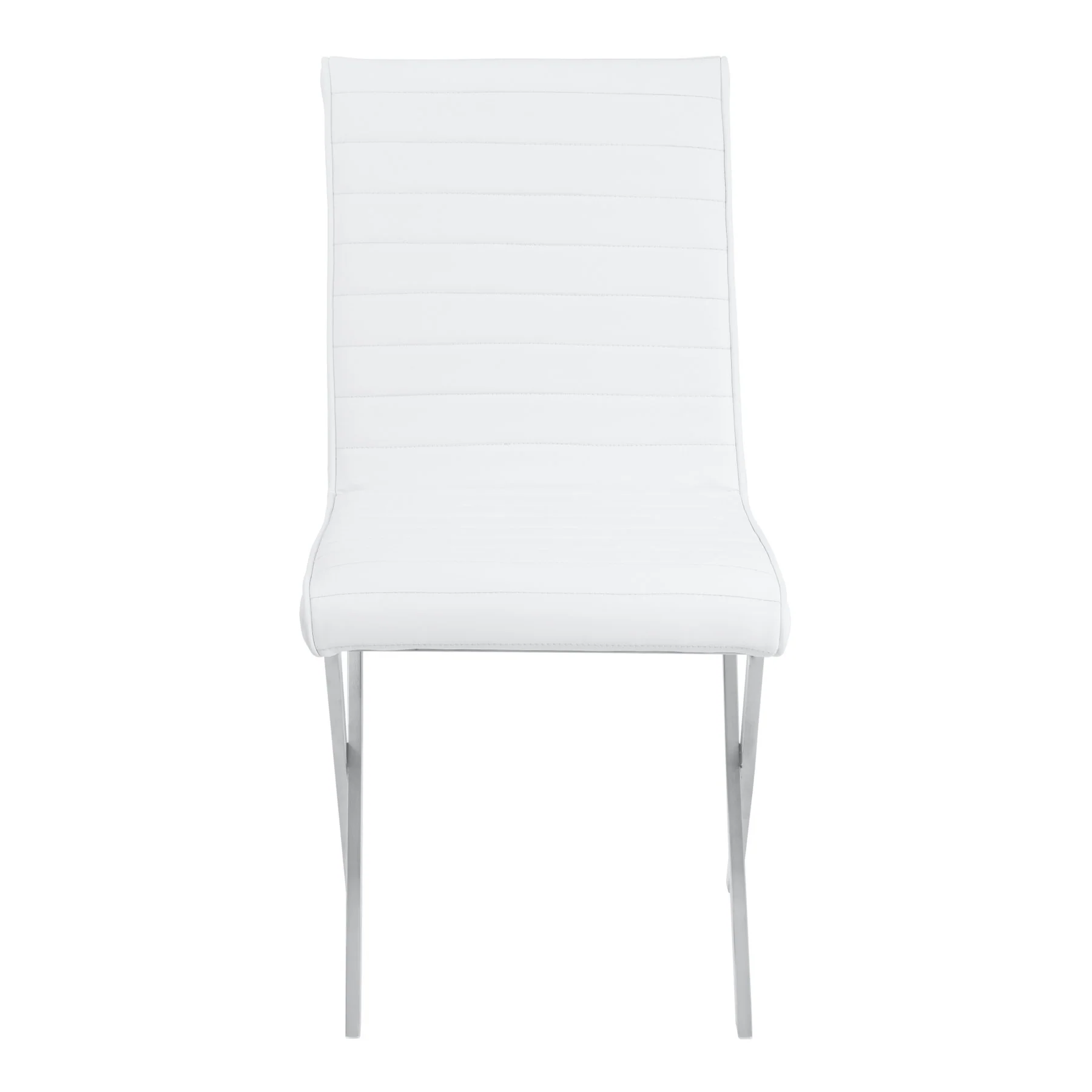 Tempe Contemporary Dining Chair in White Faux Leather with Brushed Stainless Steel Finish - Set of 2 - Image 2