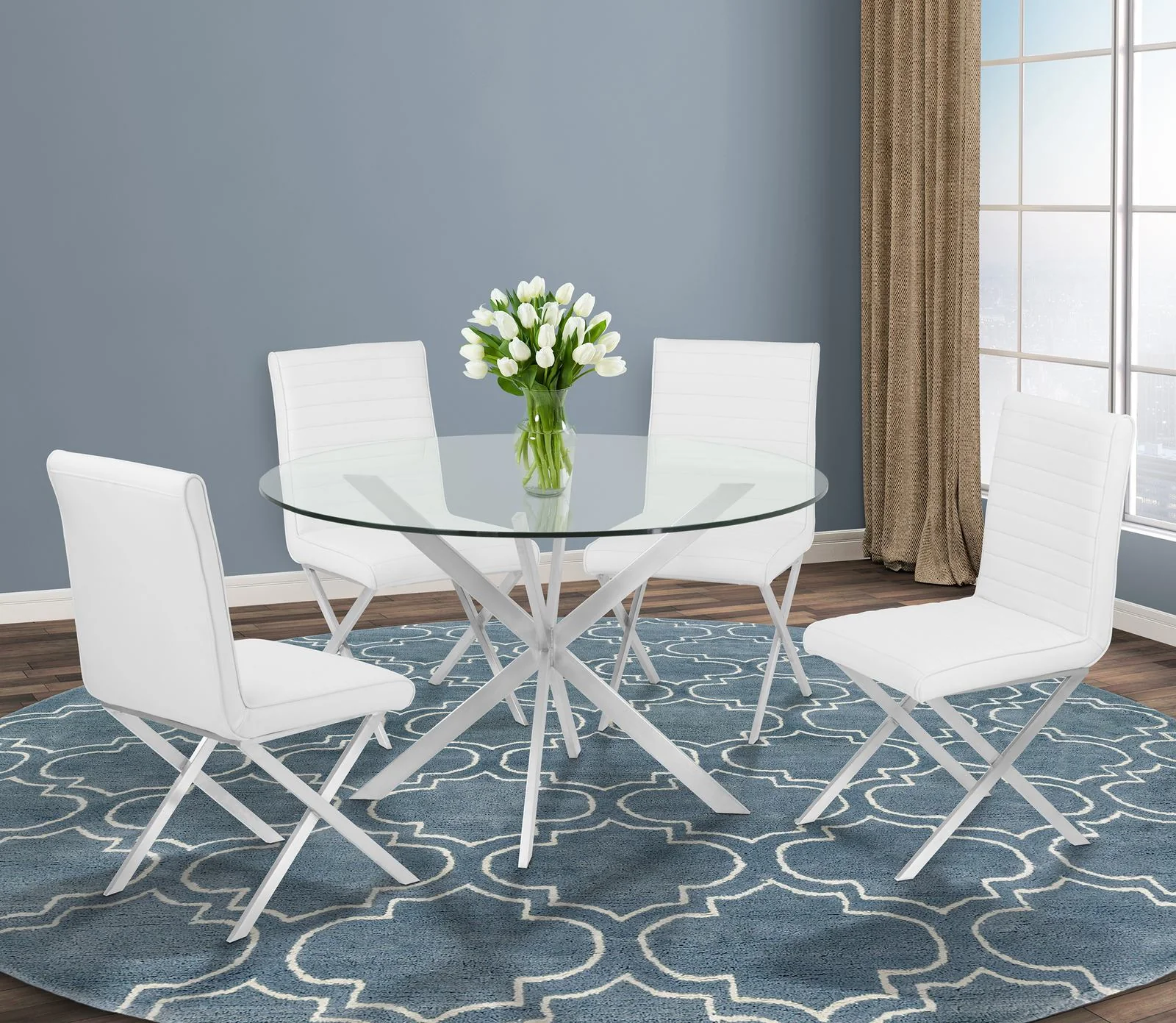 Tempe Contemporary Dining Chair in White Faux Leather with Brushed Stainless Steel Finish - Set of 2 - Image 9