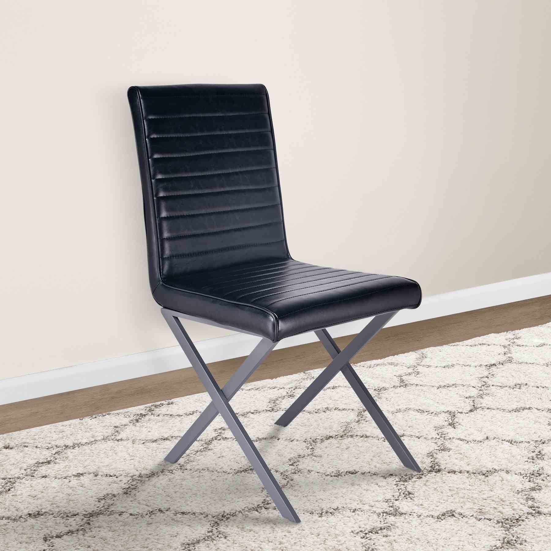 Tempe Modern Dining Chair in Gray Powder Coated finish and Vintage Black Faux Leather - Set of 2 - Image 7