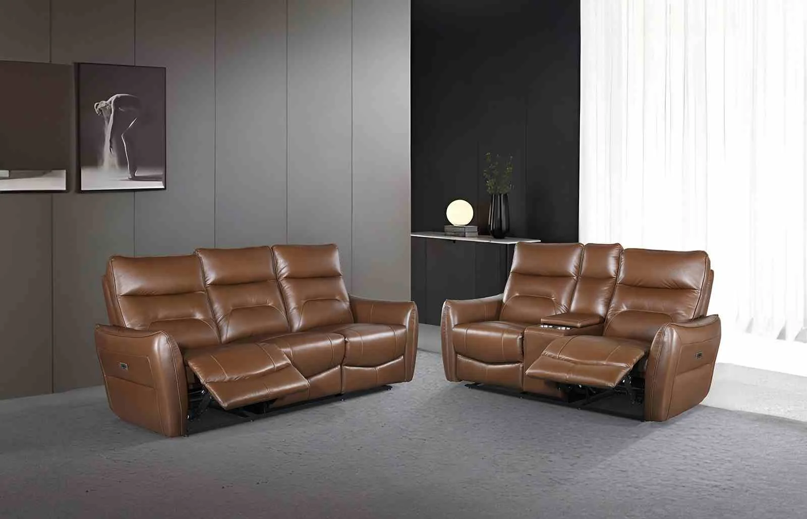 Terentius Power Sofa + Loveseat, Brown