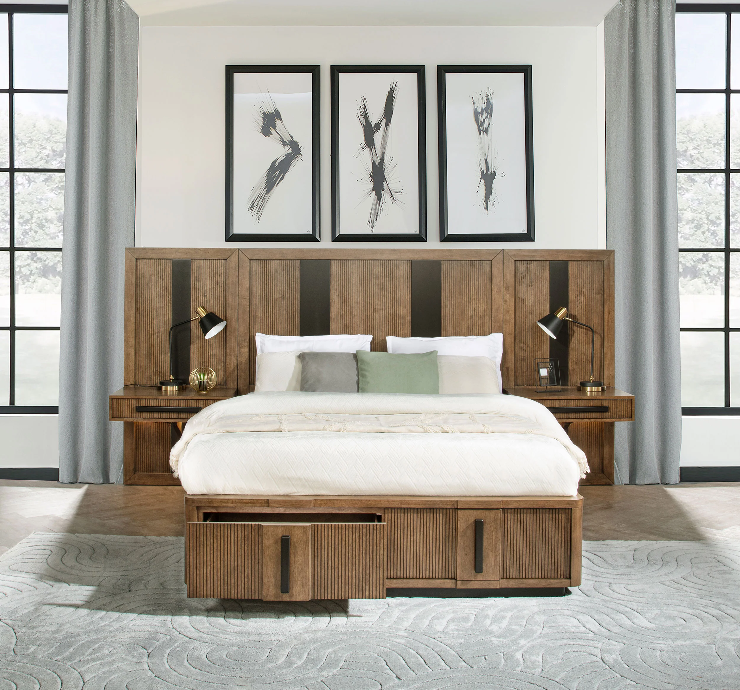 Terrace Wall Panel Platform Storage Bed with Attached Nightstands - Image 18