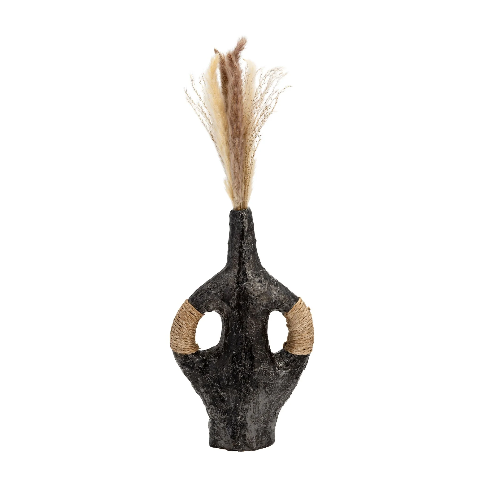 Terracotta 14"h, Double Handle W/twine Vase, Blk - Image 4