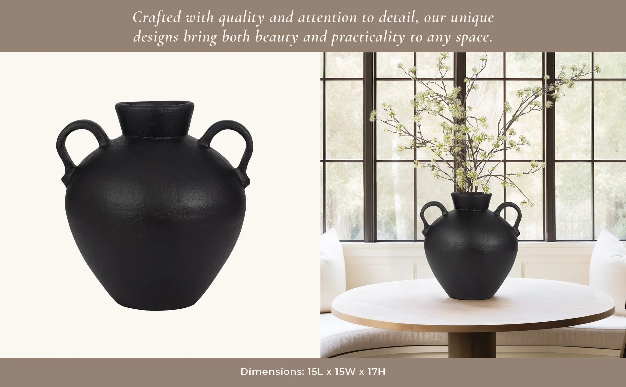 Terracotta, 16" Organic Jug With 2 Handles, Black - Image 12