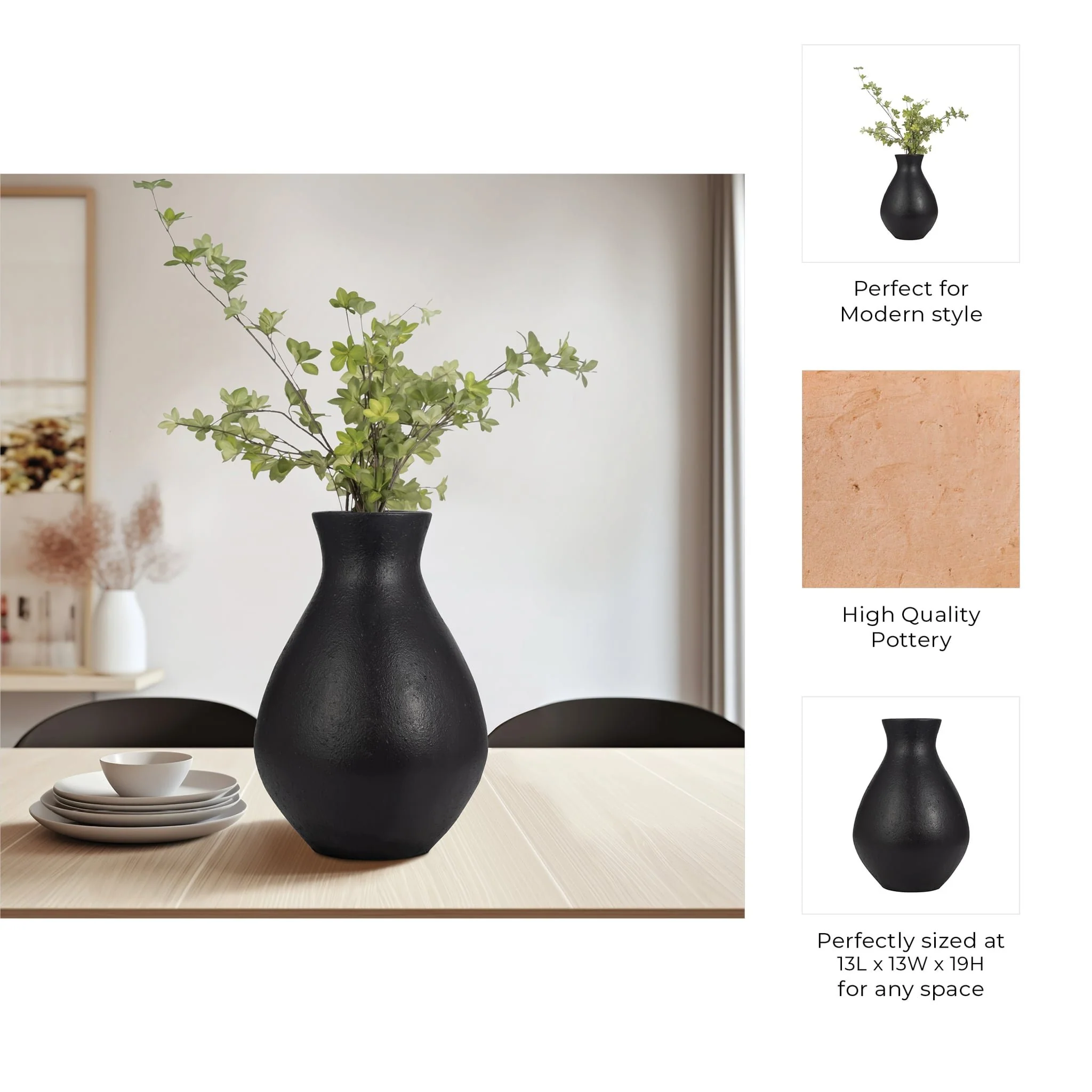 Terracotta, 18" Organic Vase, Black - Image 9
